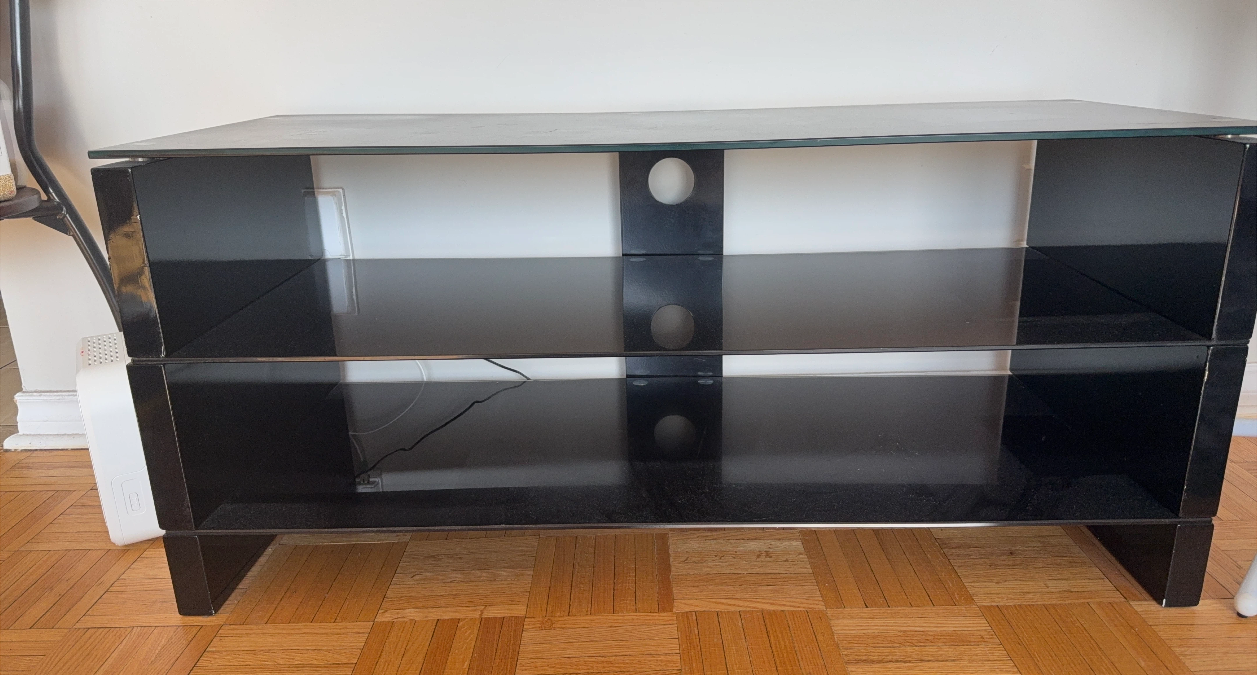 Black Glass Media Console TV Stand