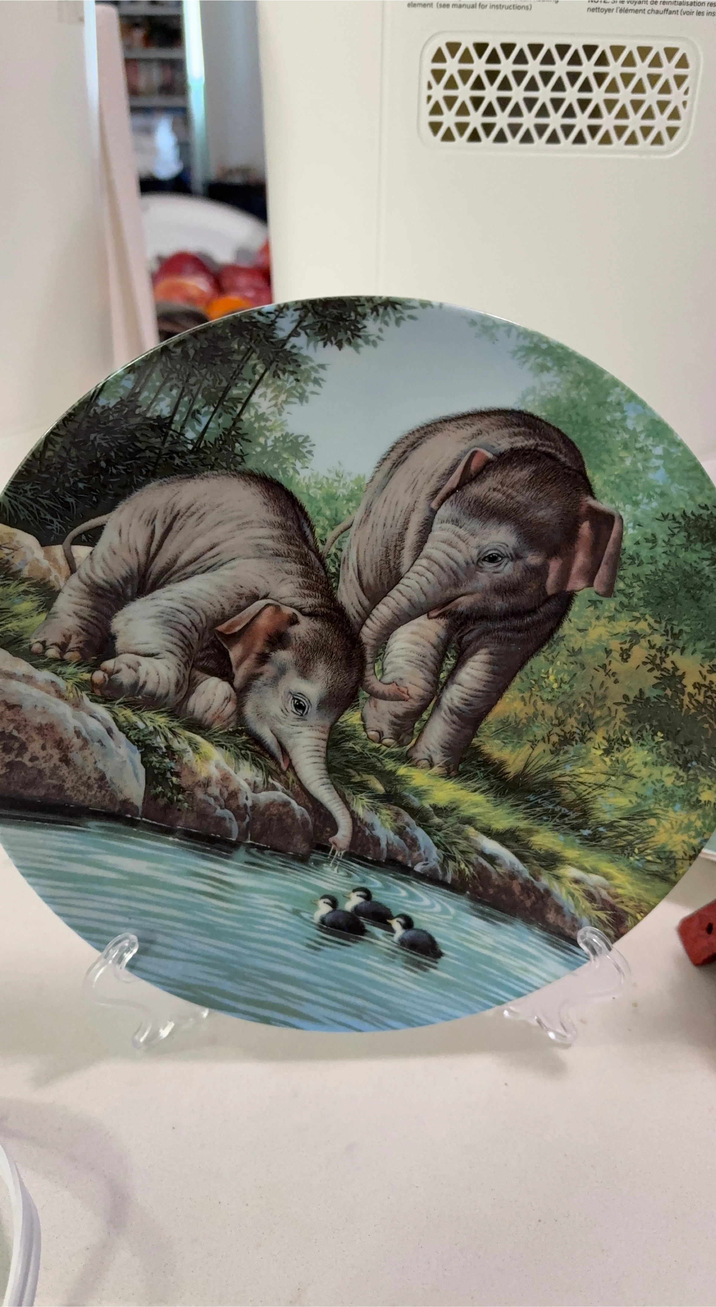 Decorative Plate with Elephants and Ducklings