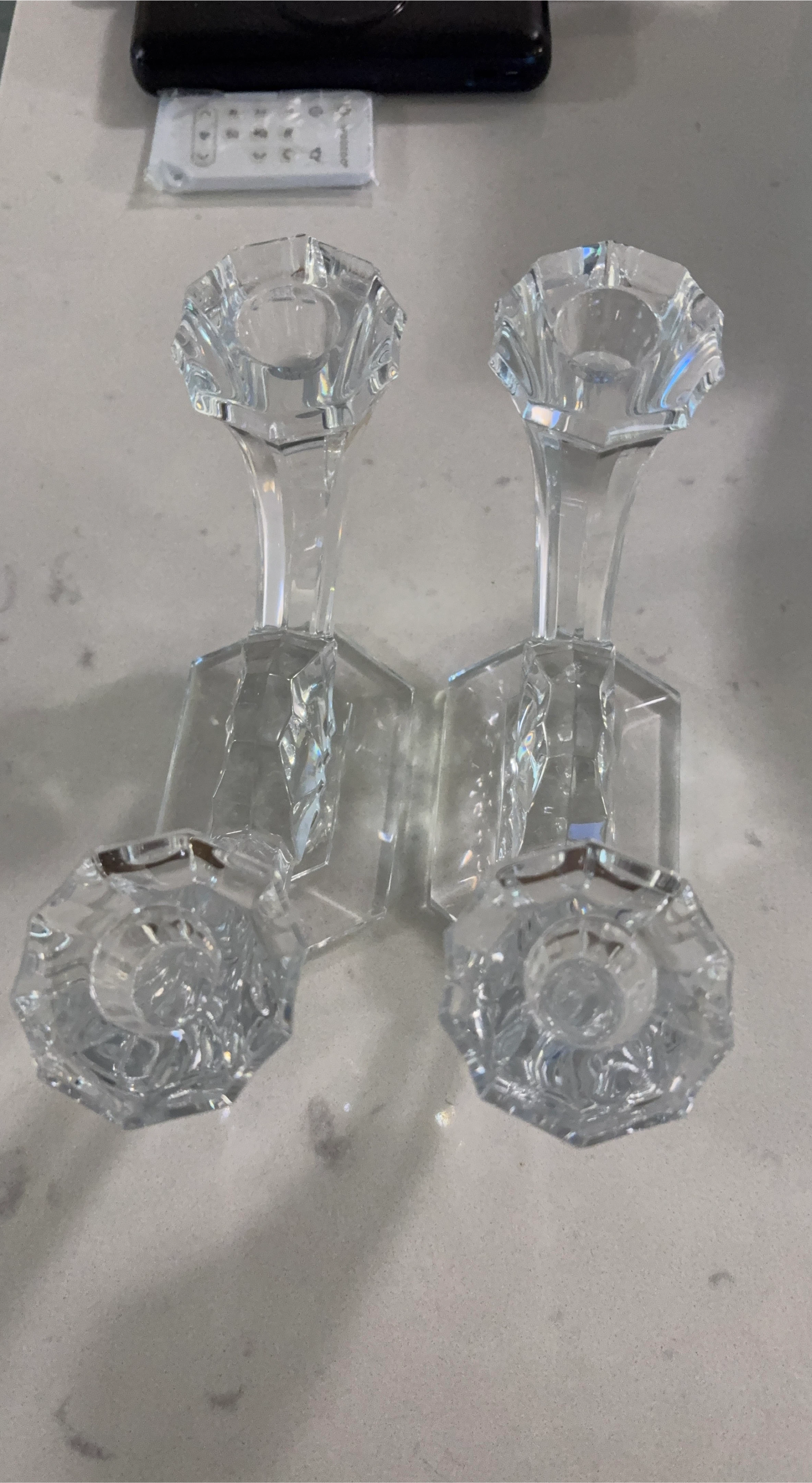 Set of 2 Crystal Glass Candlesticks