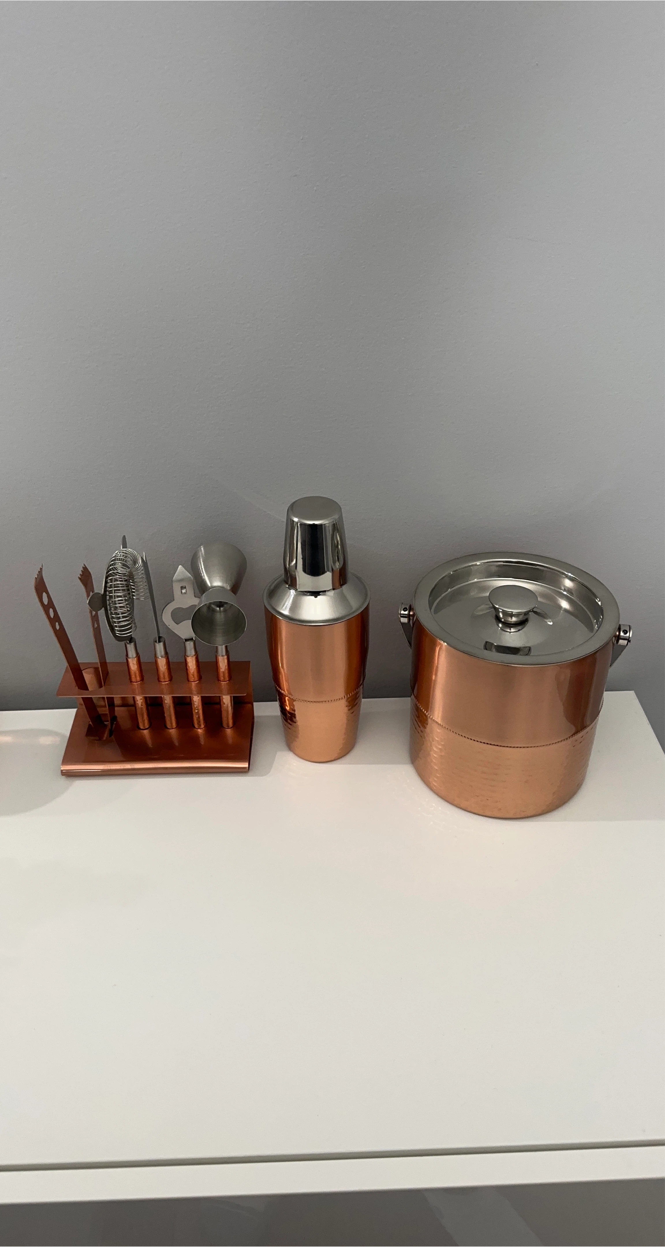 Copper Cocktail Shaker and Ice Bucket Set