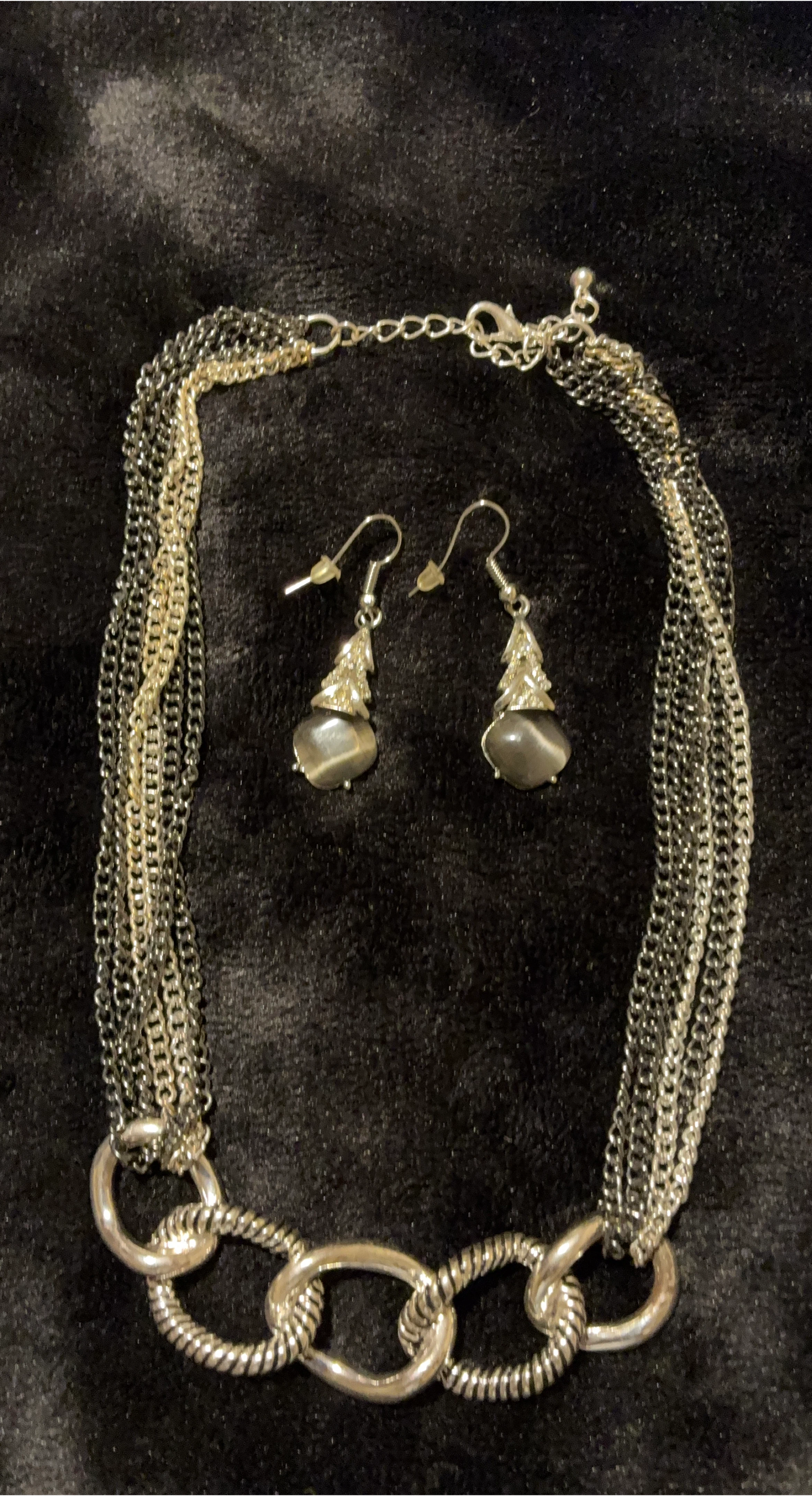 Mixed Metal Layered Necklace and Earring Set