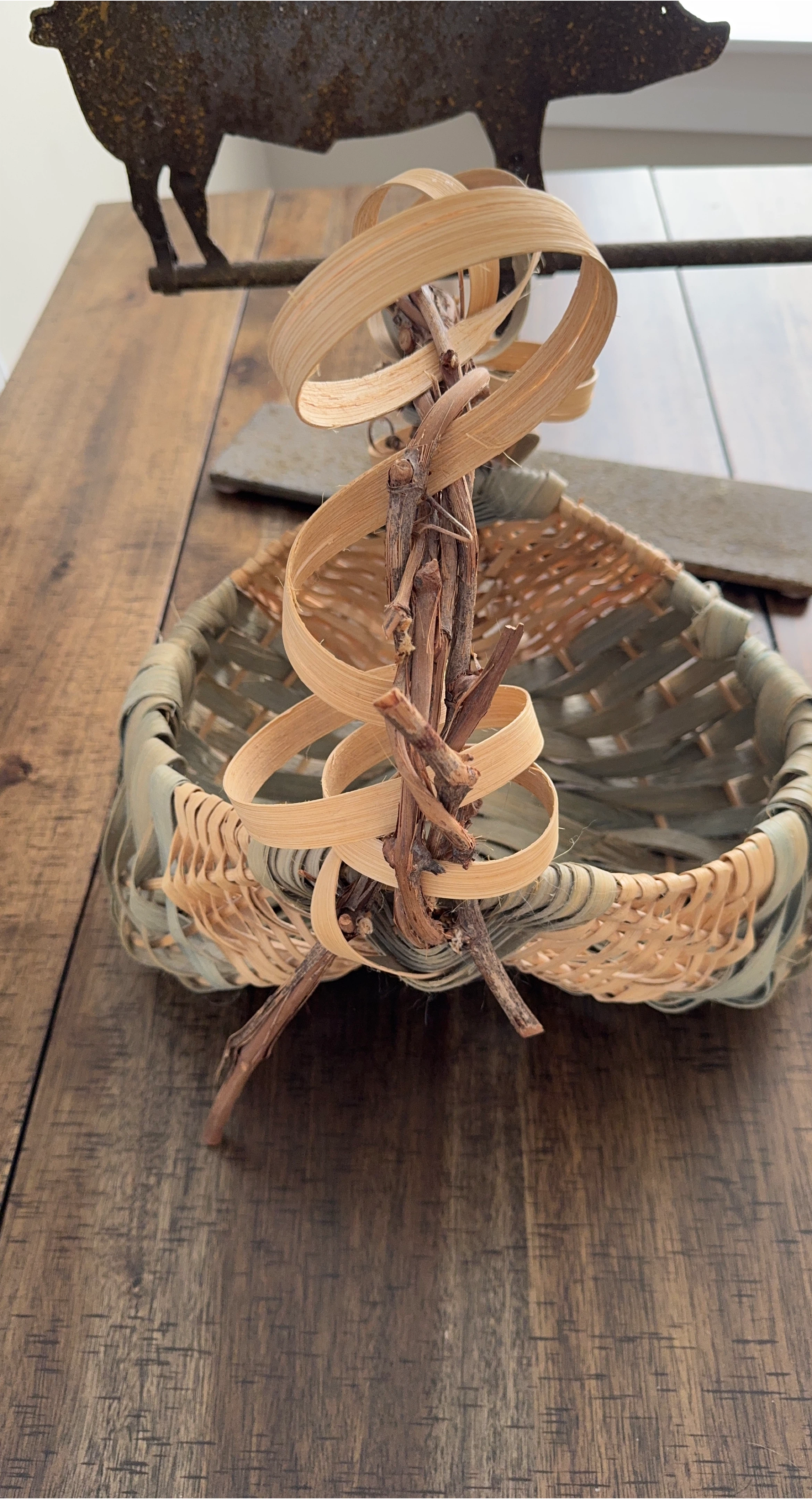 Handwoven Twig and Natural Fiber Basket