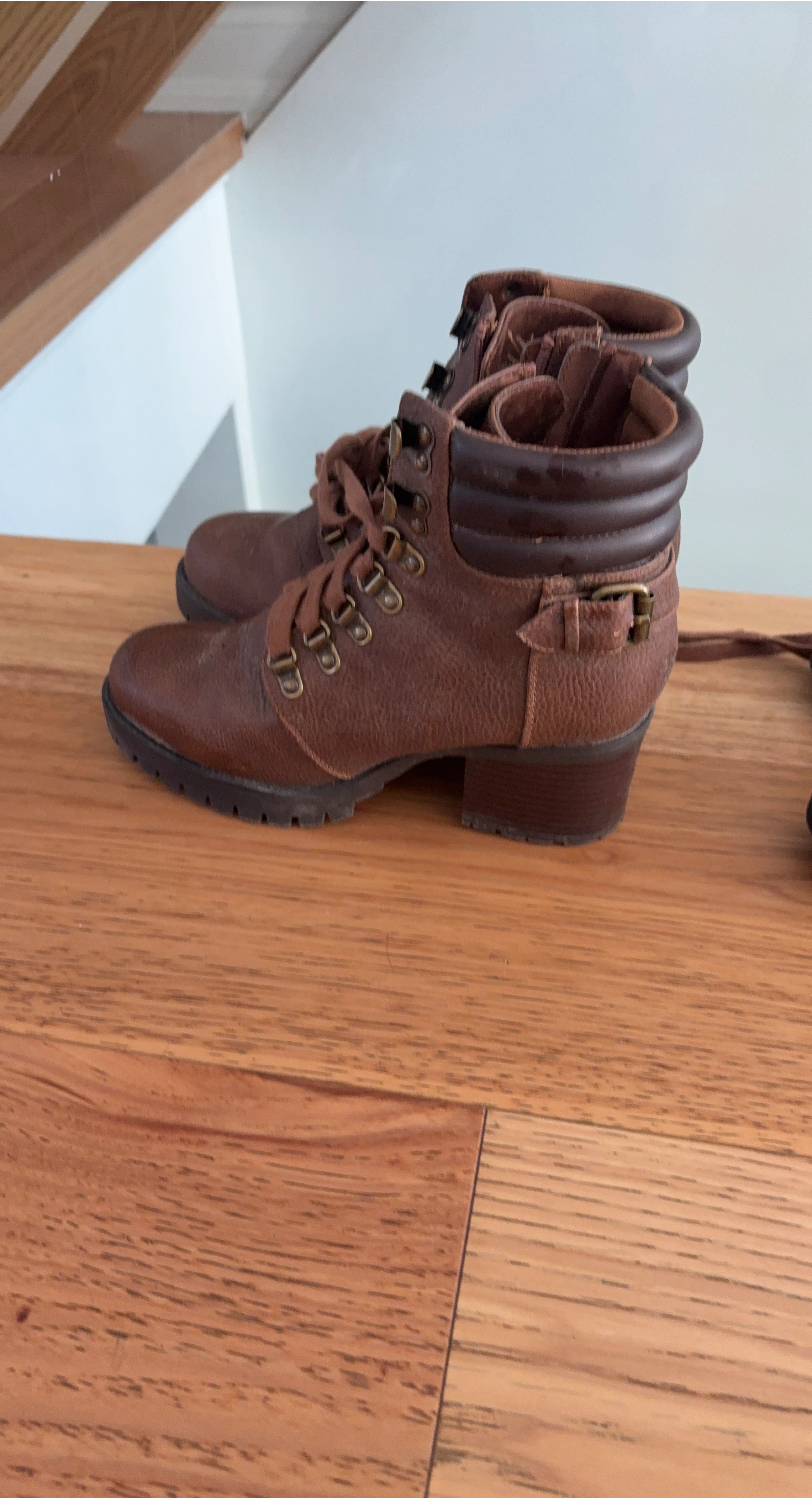 Brown Leather Lace-Up Ankle Boots