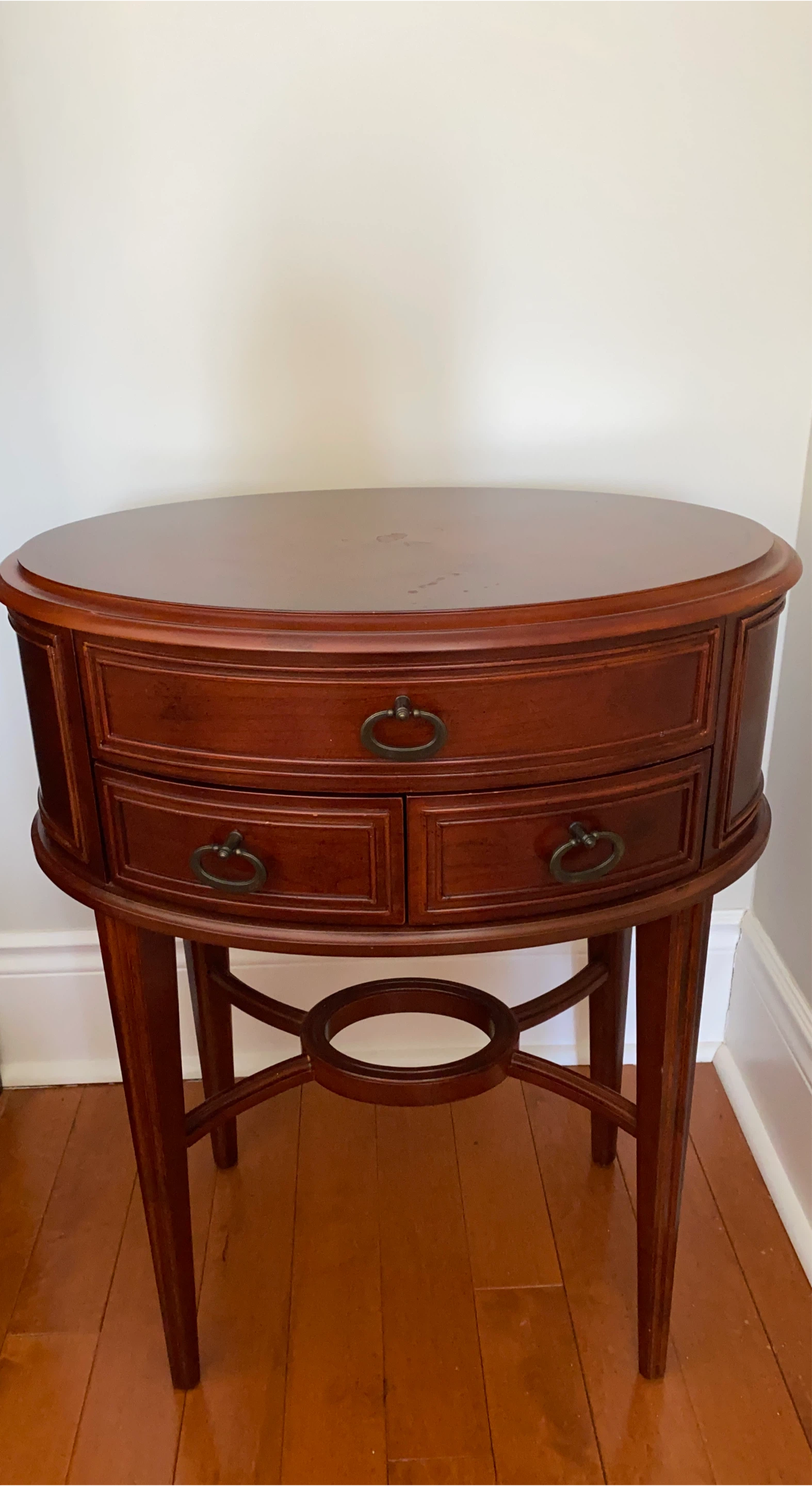 Oval Wood Side Table with Drawers