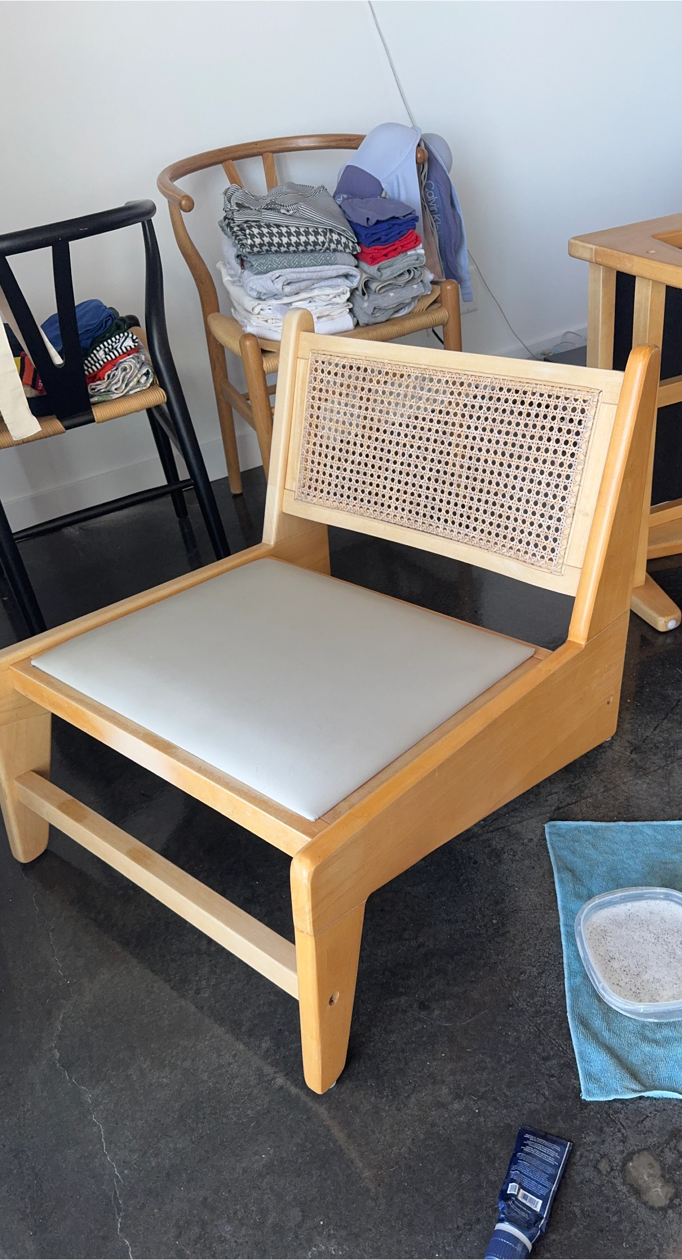 (LAST CHANCE)Wooden lounge chairs with cane back (set of 2)