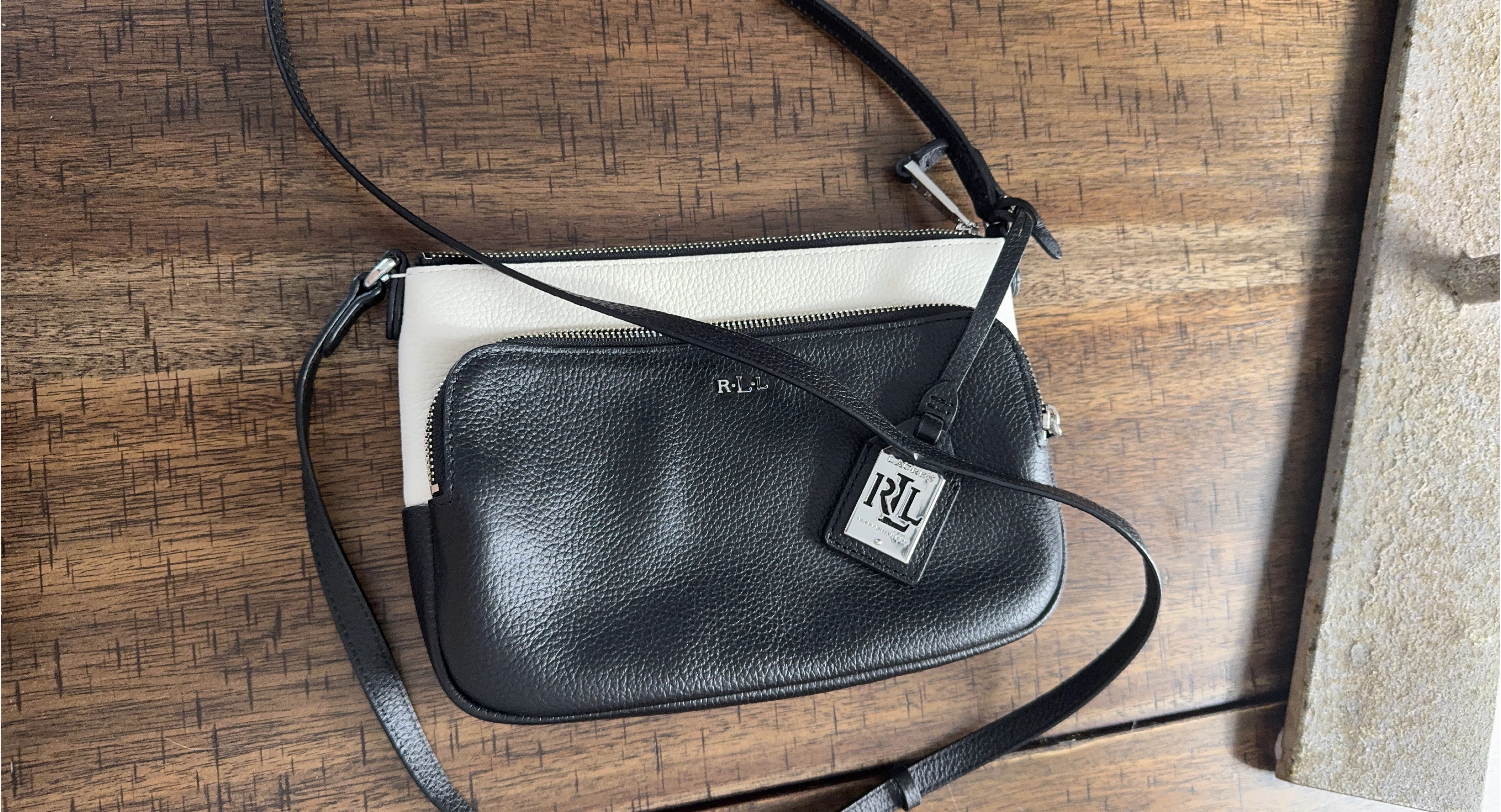Lauren Ralph Lauren Black and White Leather Crossbody Bag
