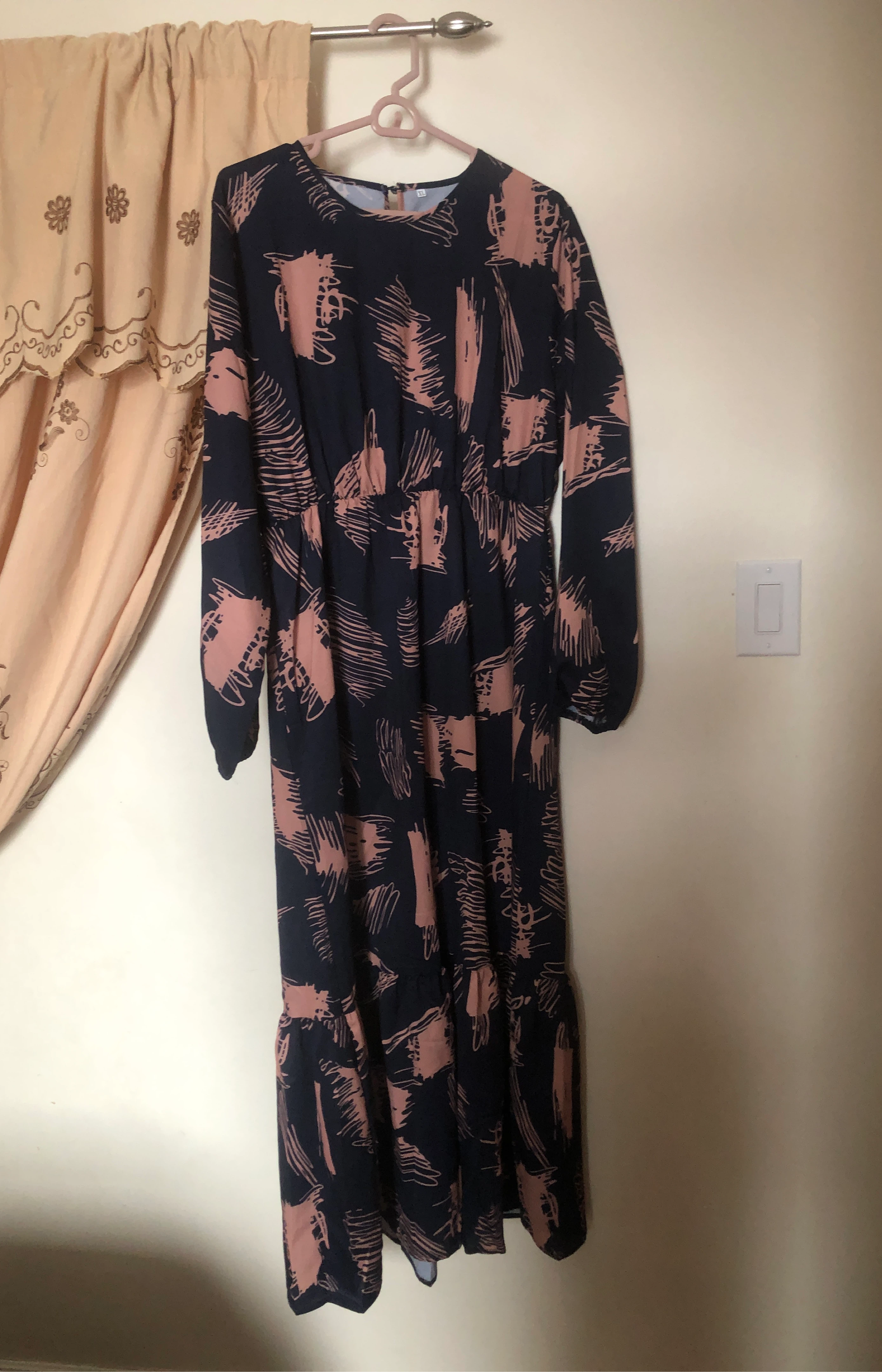 Navy and Pink Abstract Print Maxi Dress