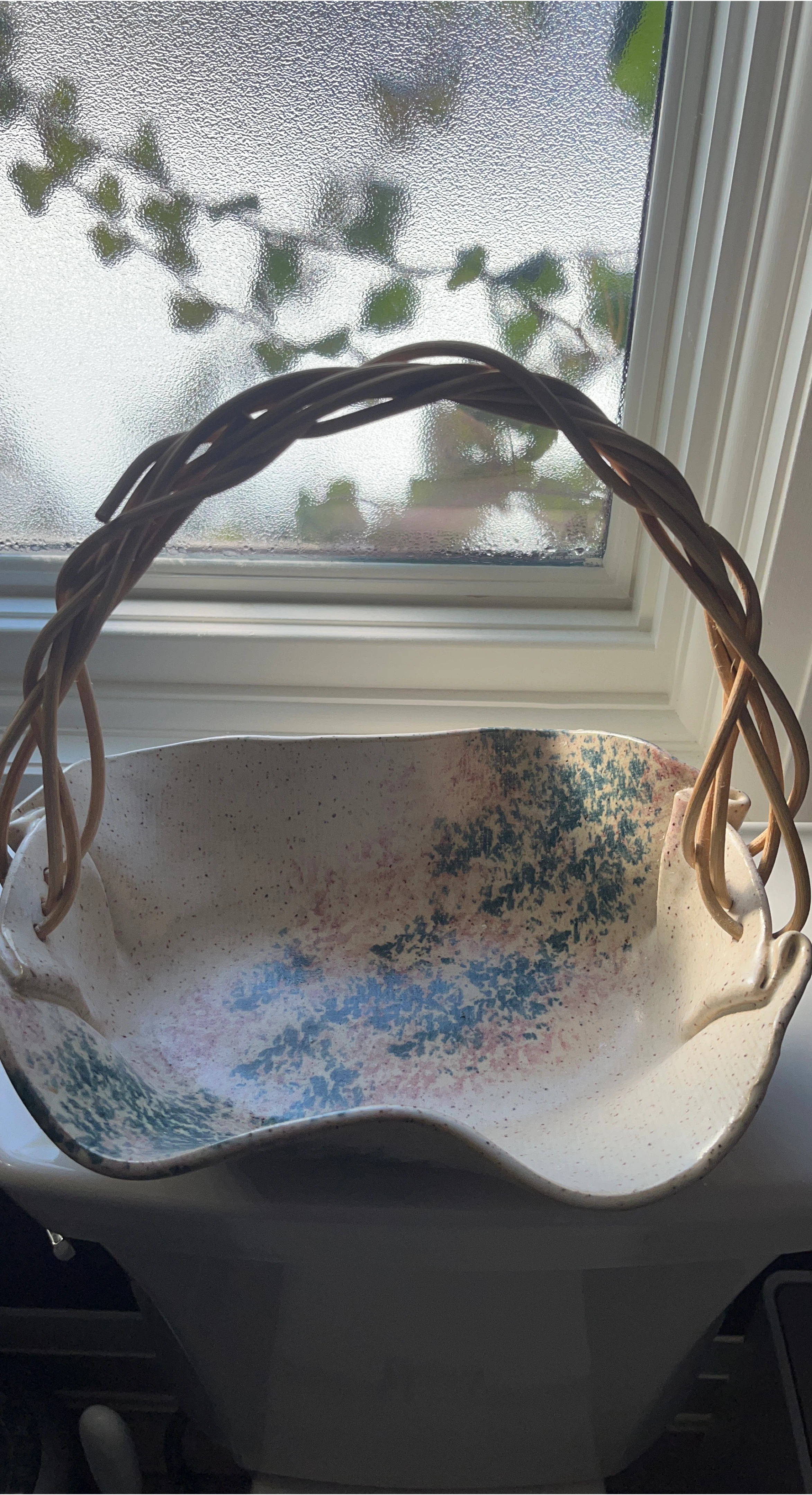Decorative Ceramic Basket with Handle