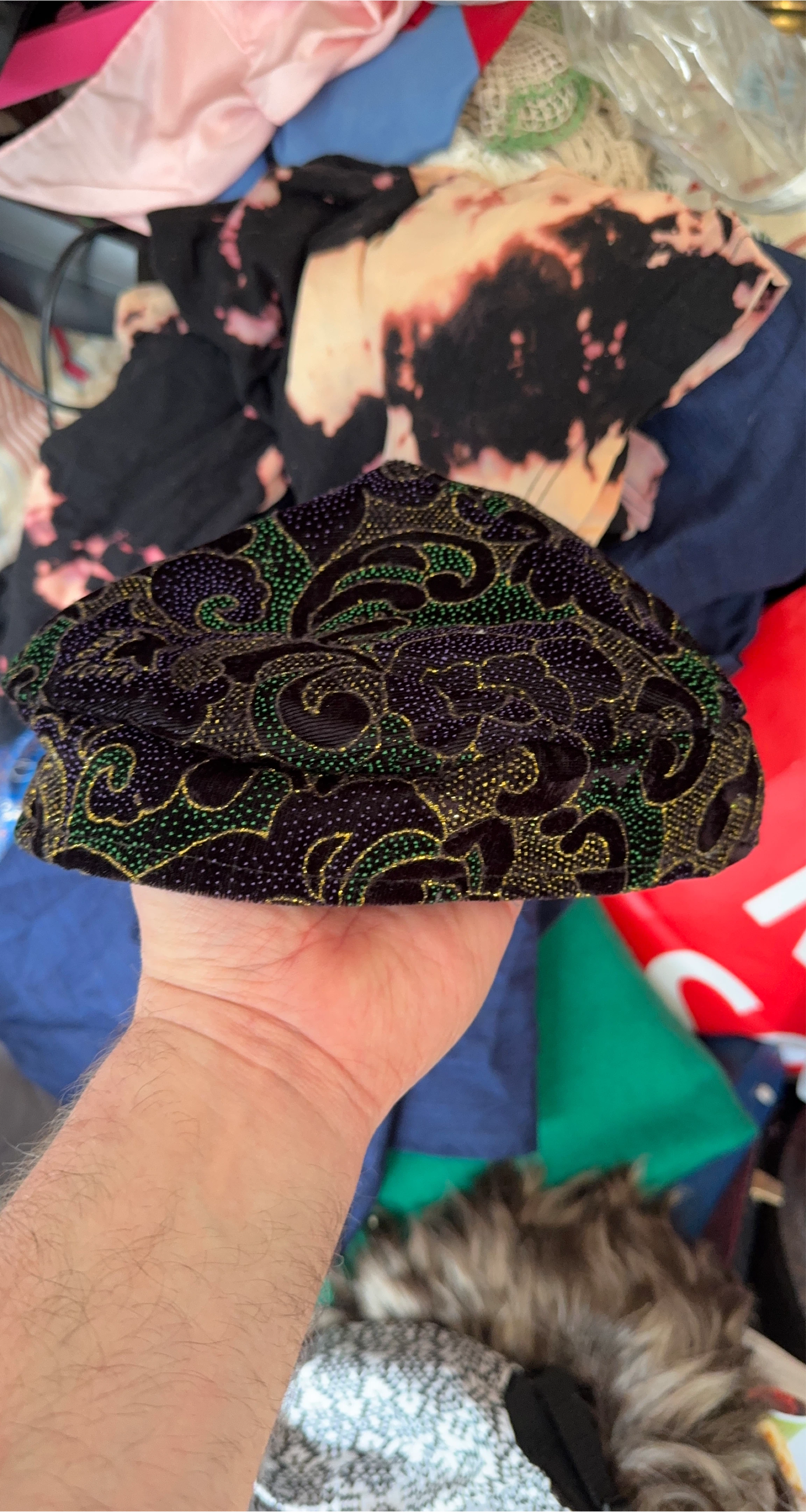 Vintage Velvet cloche/cocktail cap with Gold Design