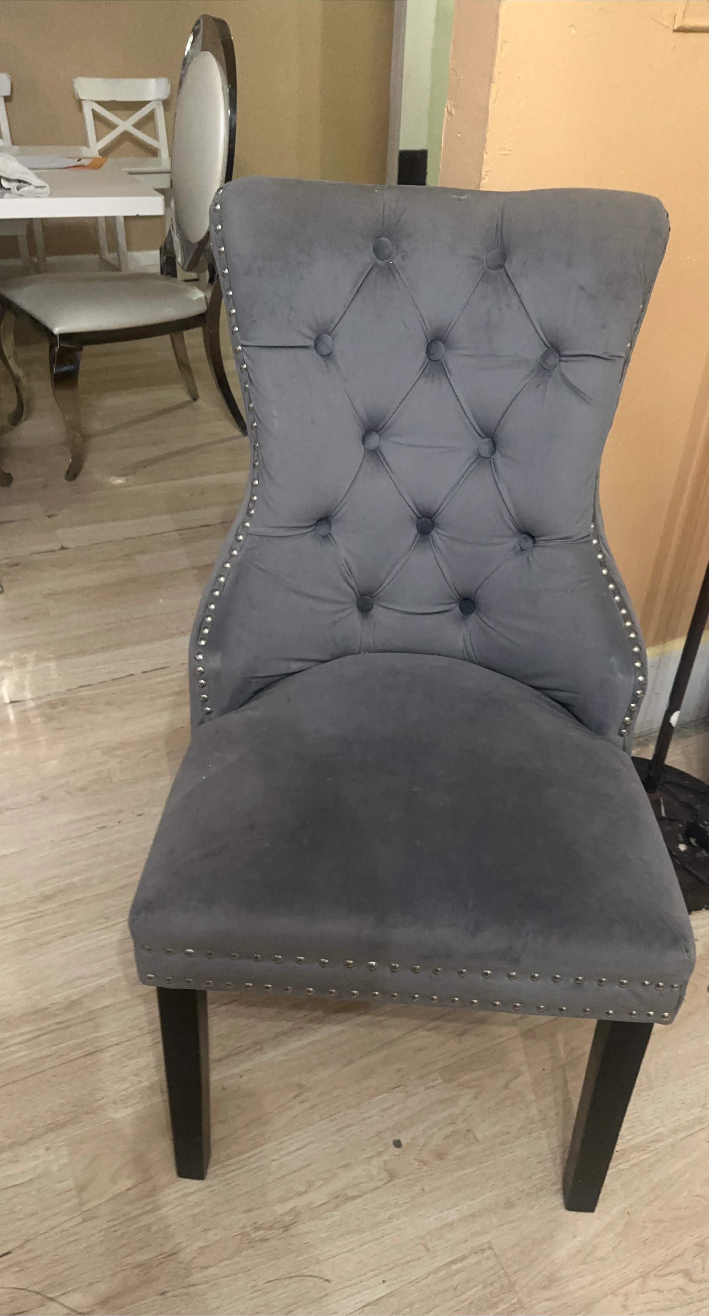 3 Tufted Upholstered Dining Chair - Gray Velvet
