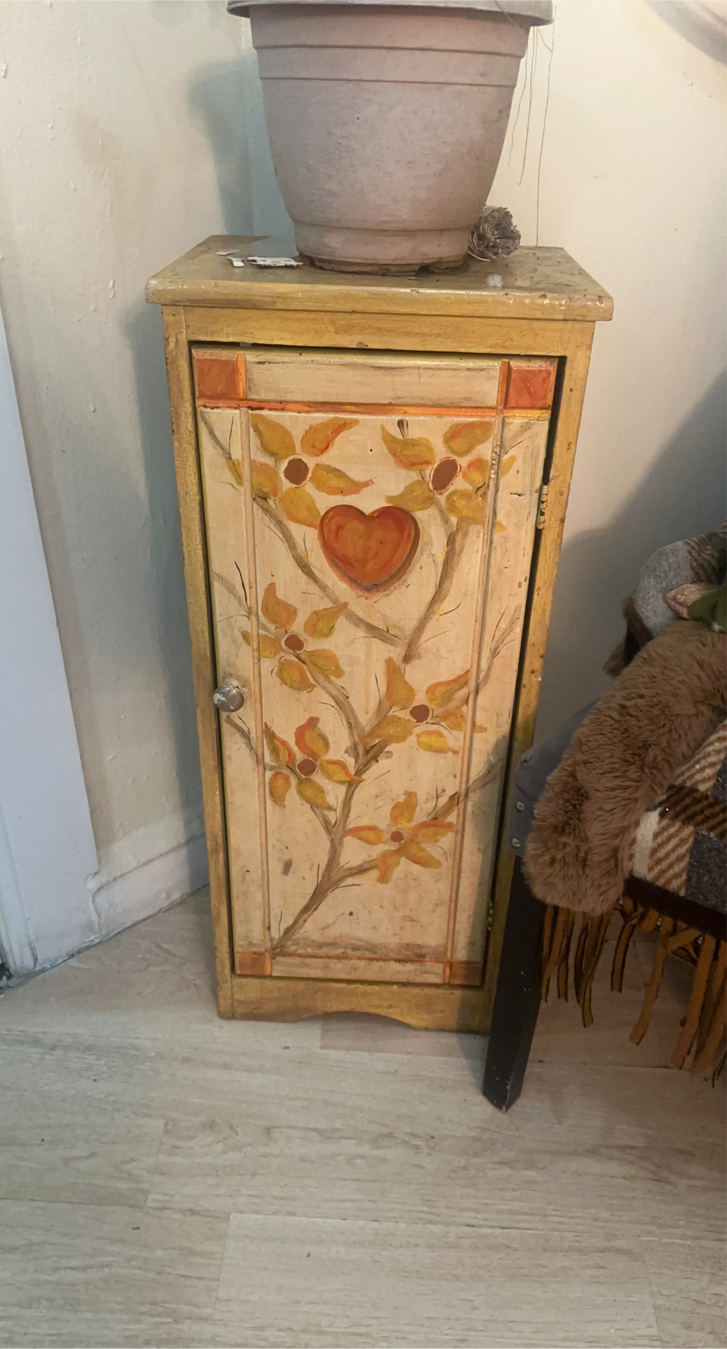Hand-Painted Wooden Cabinet with Heart Design