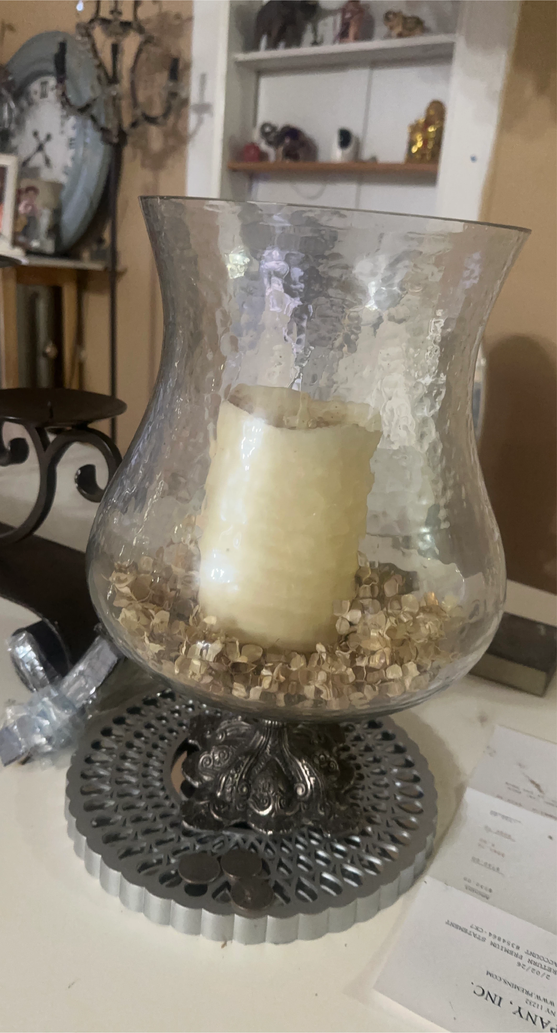 Glass Hurricane Candle Holder with Metal Base