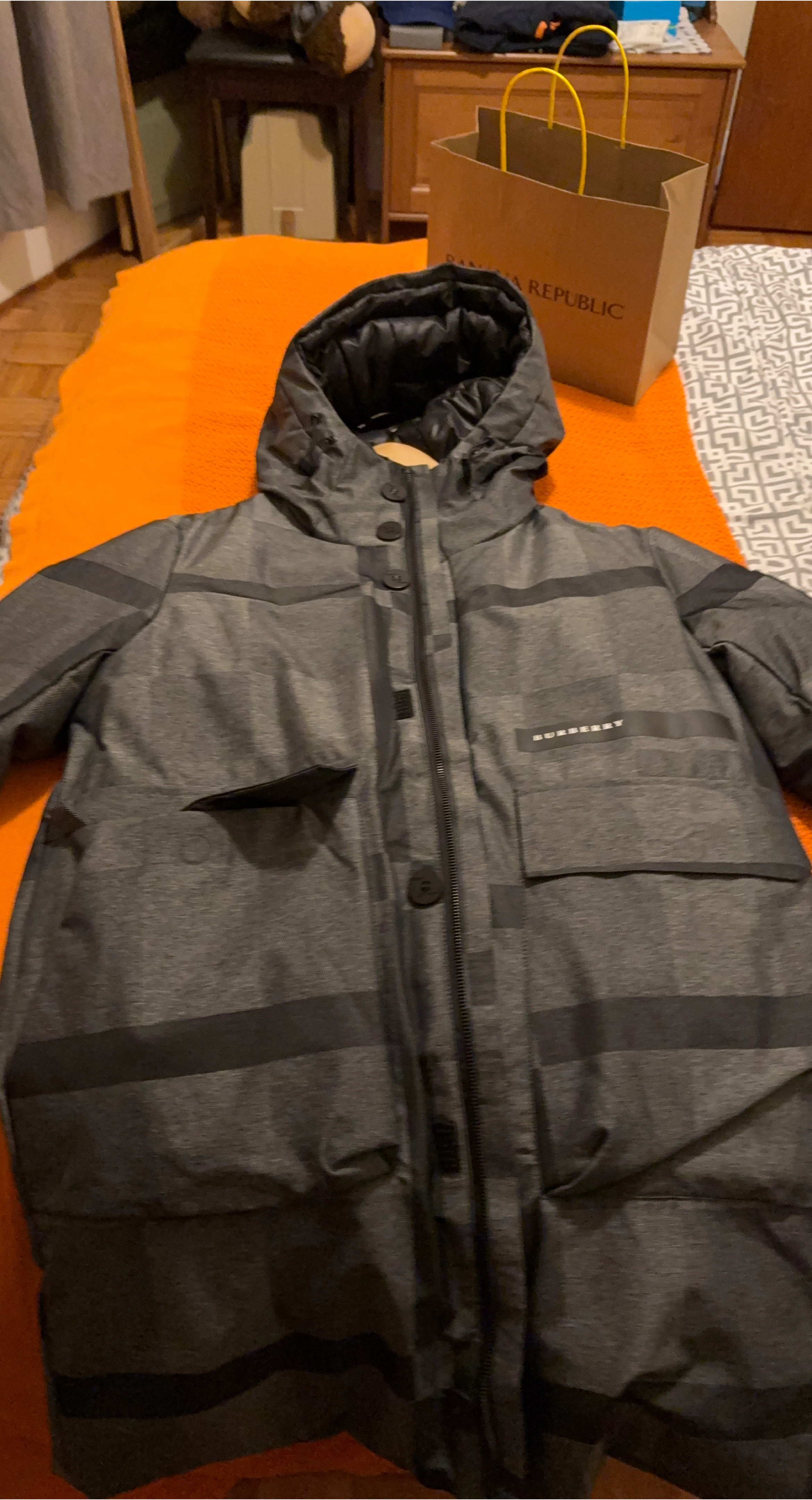 Burberry Grey Plaid Puffer Jacket