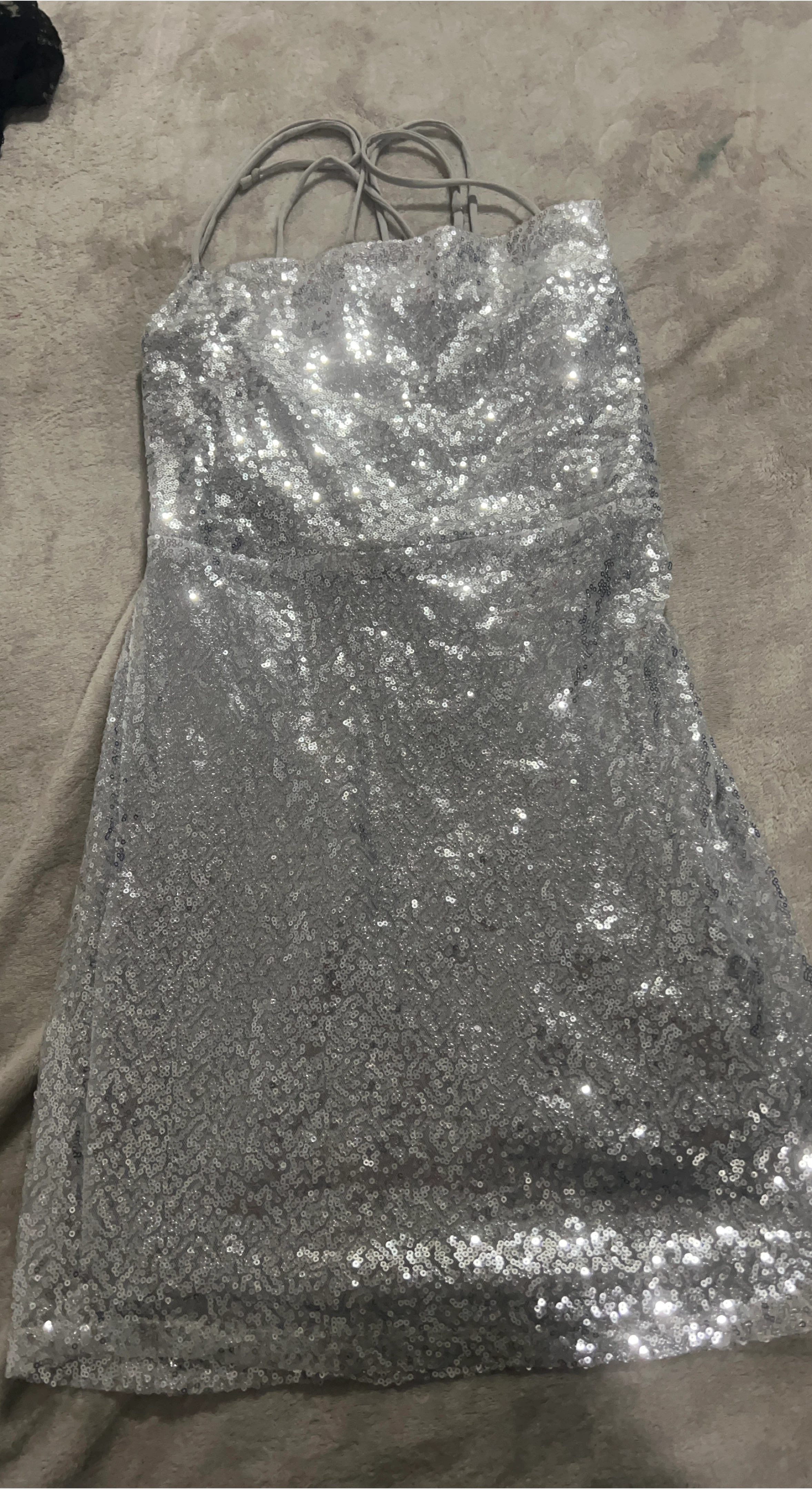Silver Sequin Mini Dress with Straps