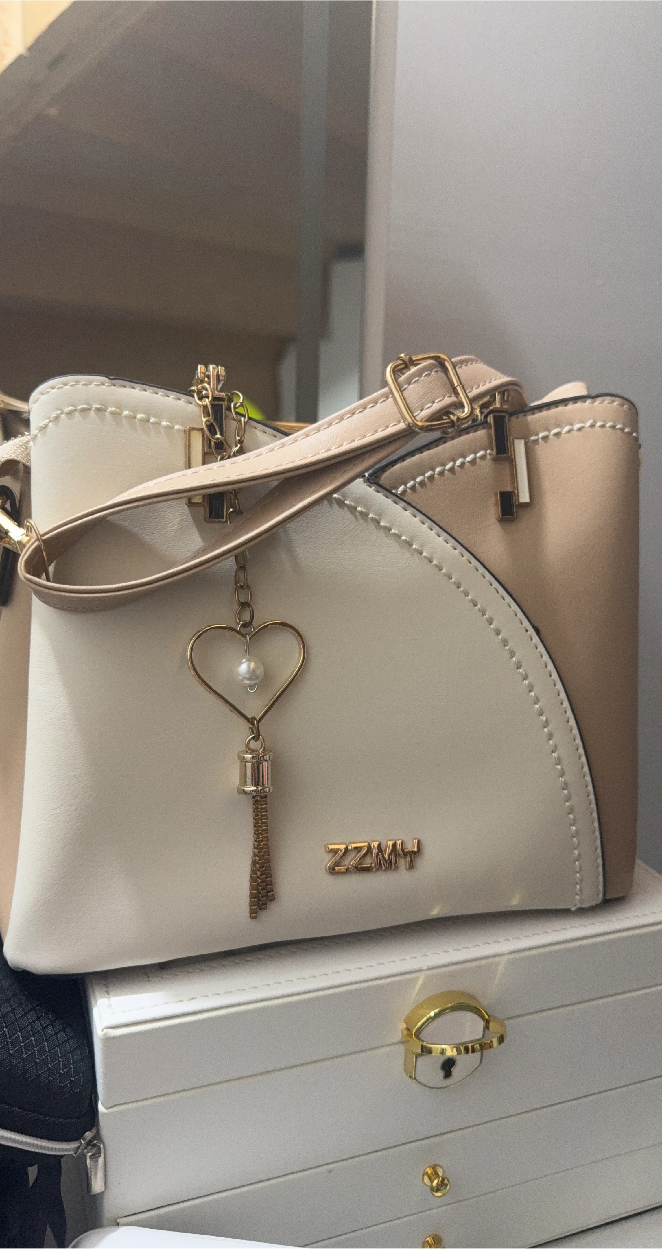 ZZMY Two-Tone Handbag with Heart Charm