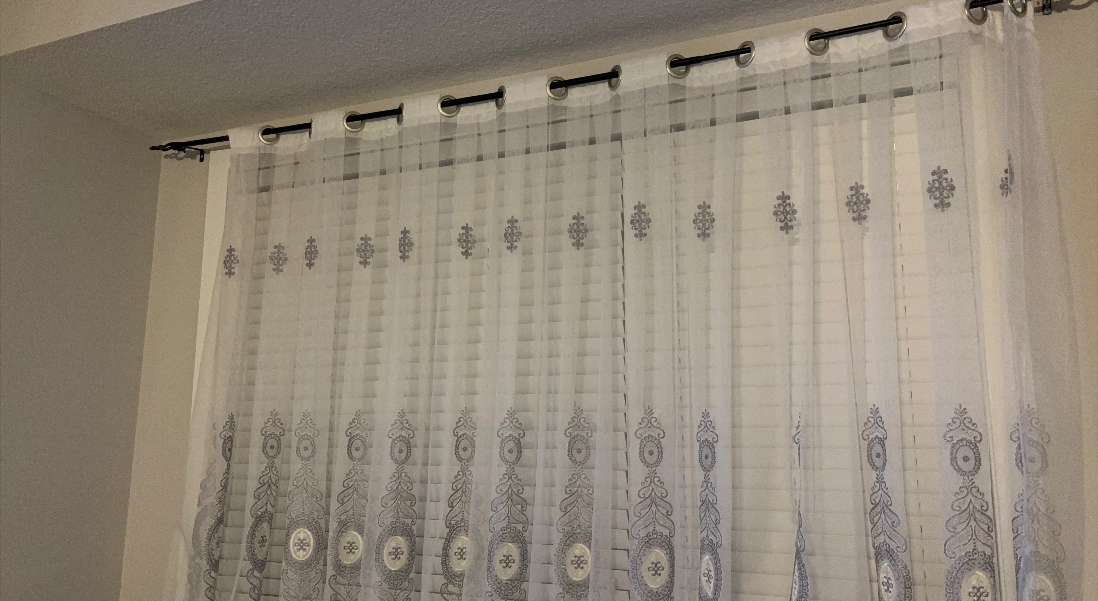 White Sheer Curtains with Grey Embroidery