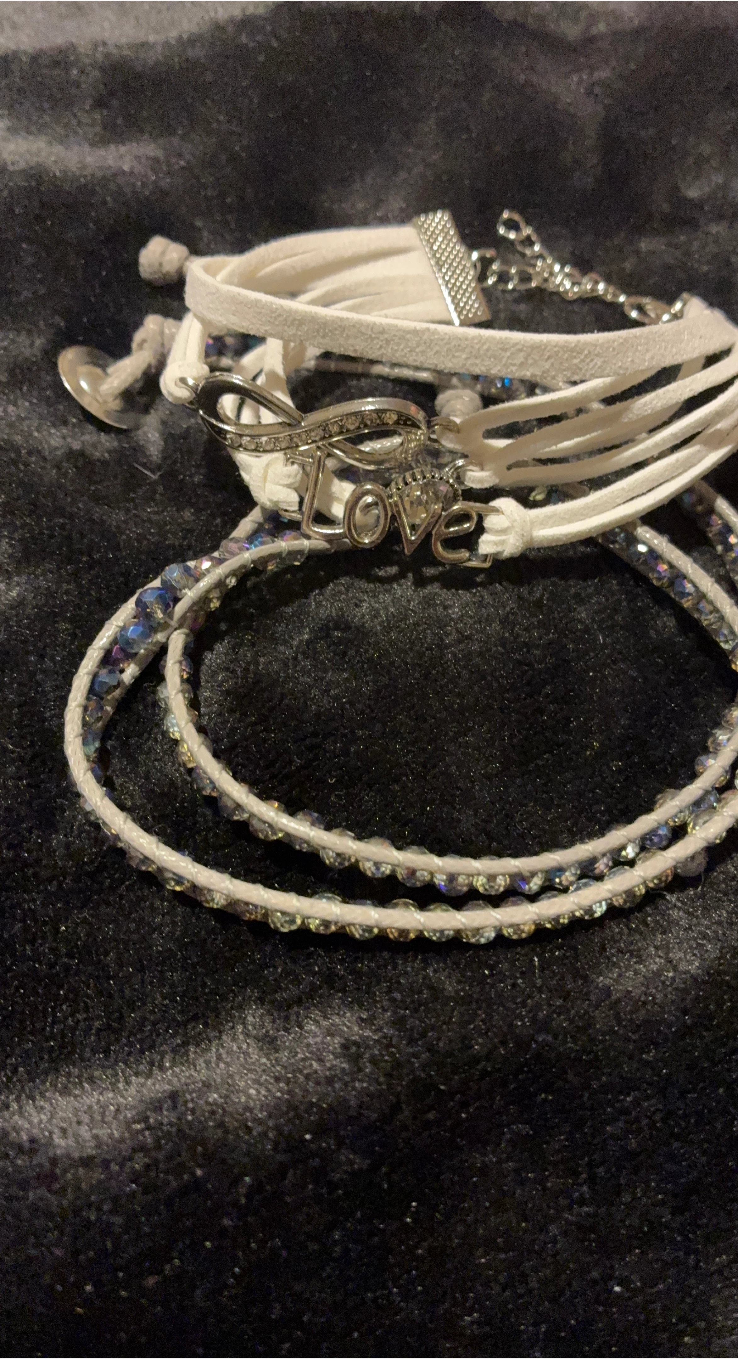 Two Wrap Bracelets with Love and Infinity Charms