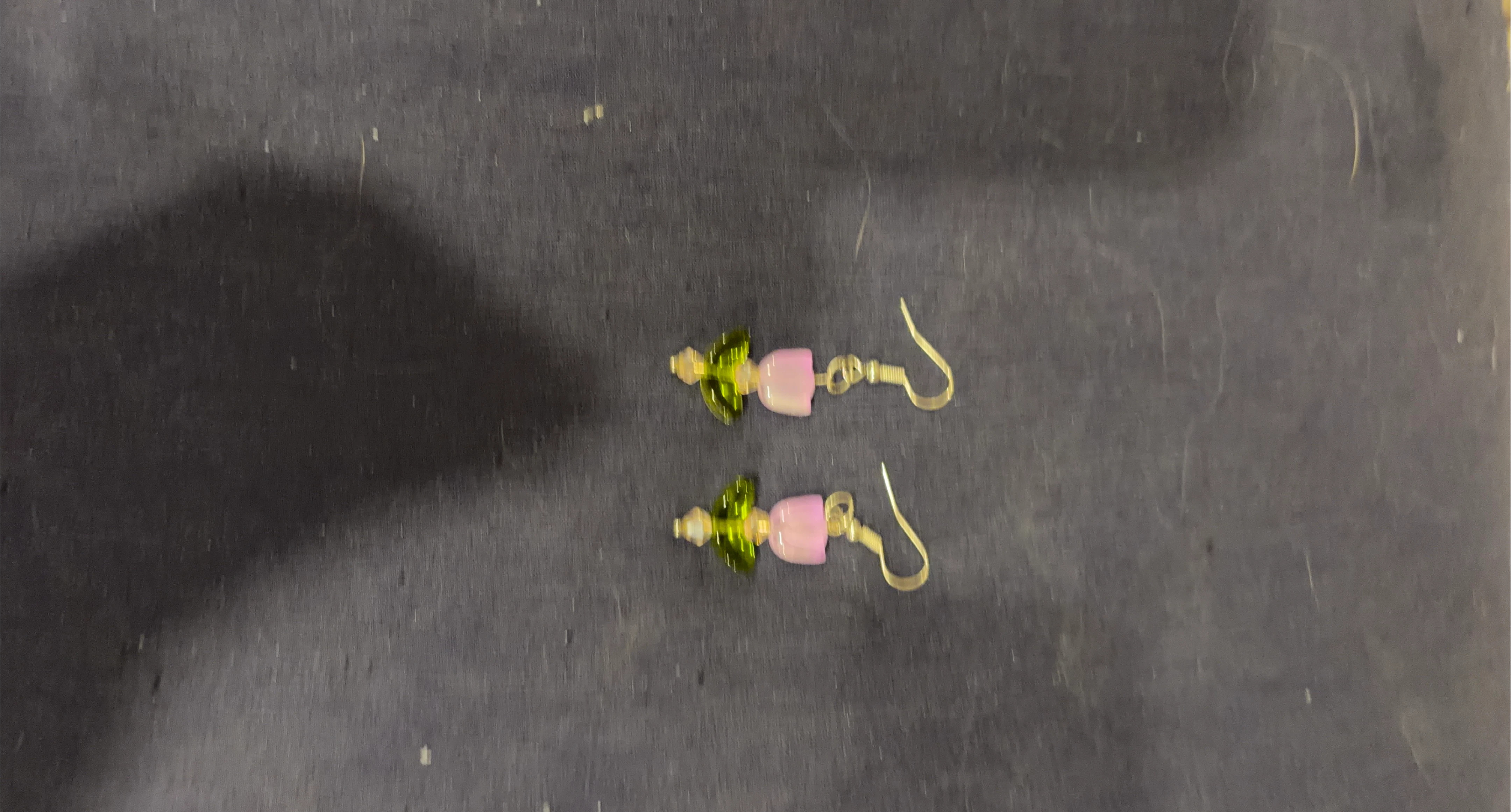 Handmade Pink and Green Beaded Earrings