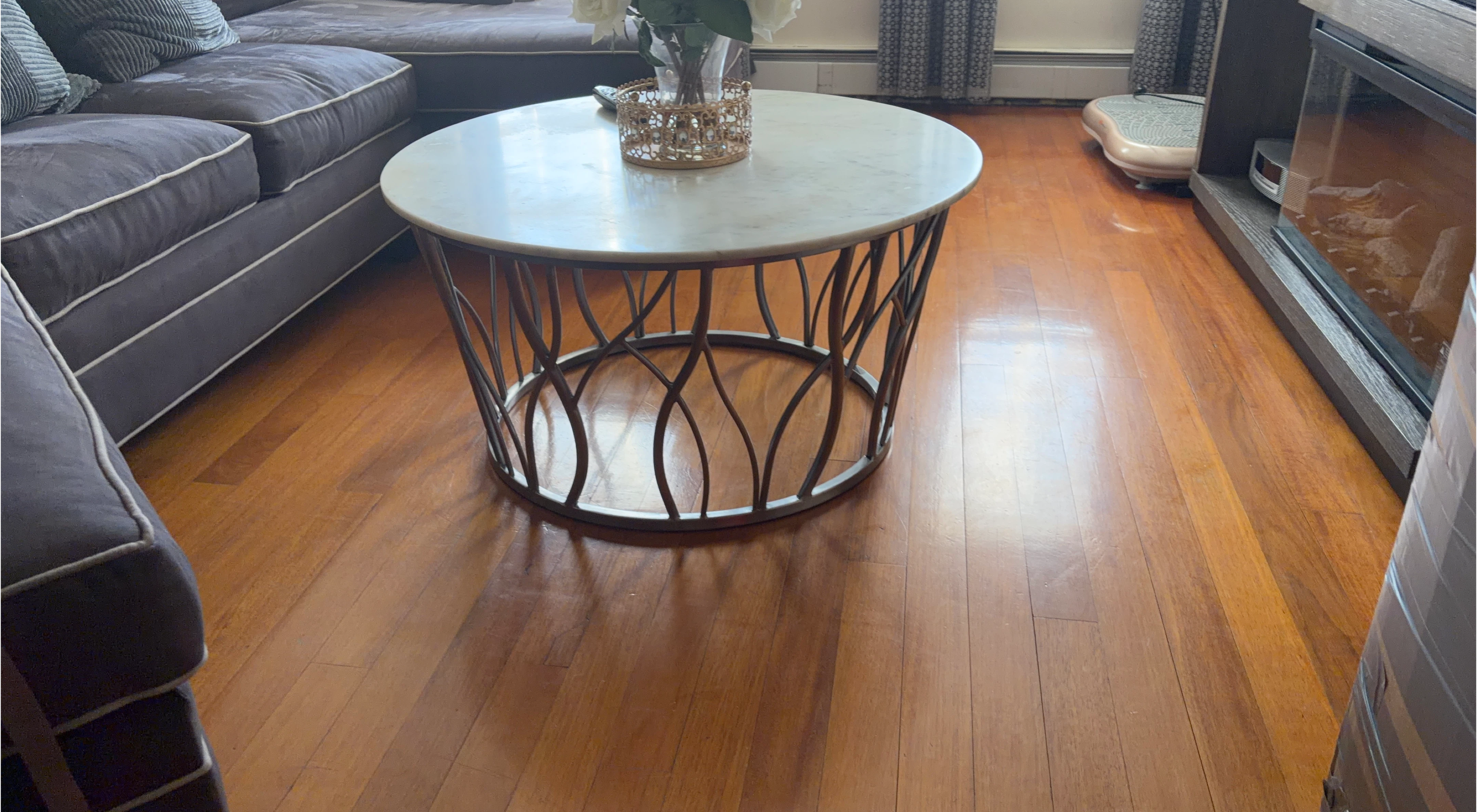 Marble Top Coffee Table with Metal Cage Base