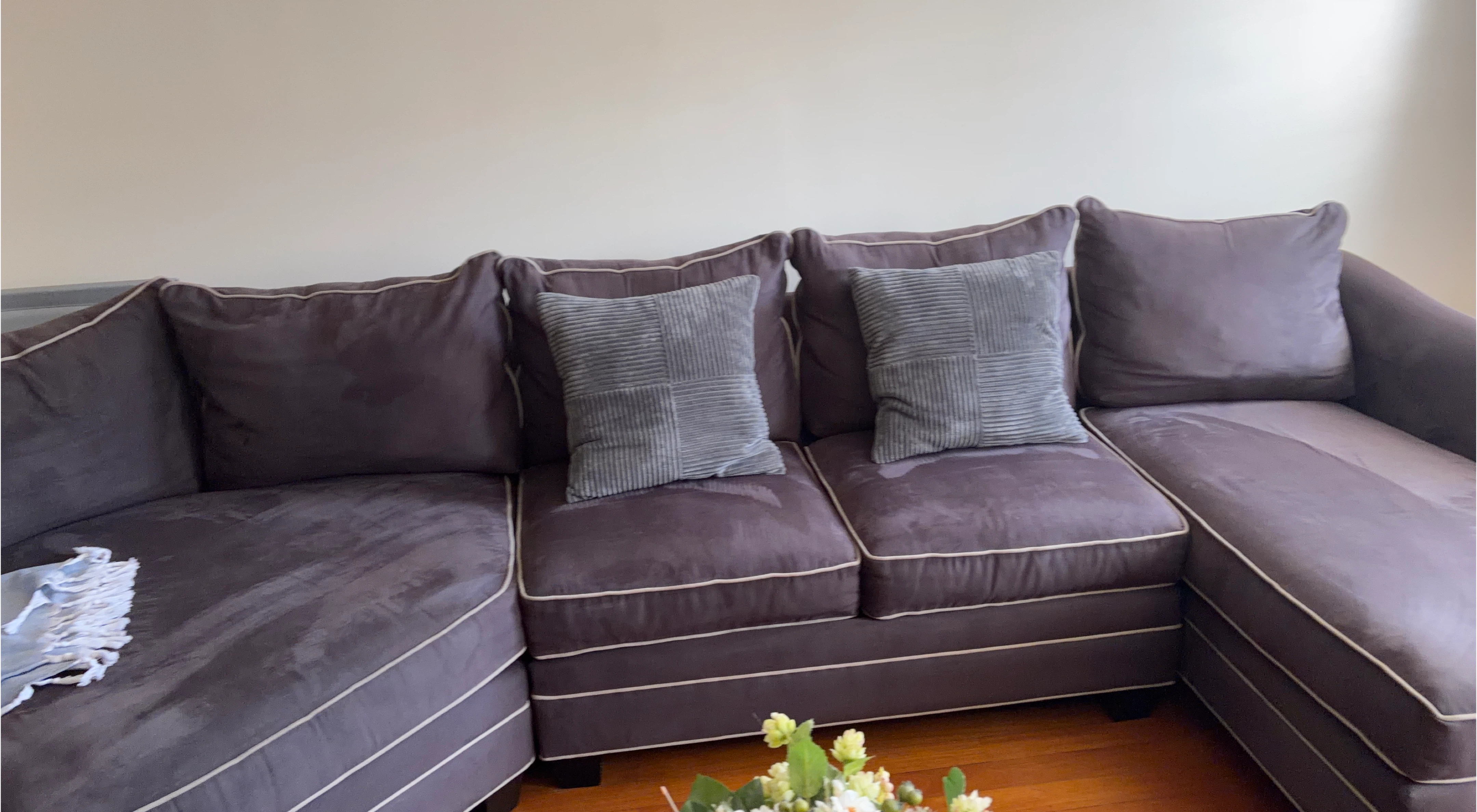 Dark Gray Sectional Sofa with Pillows