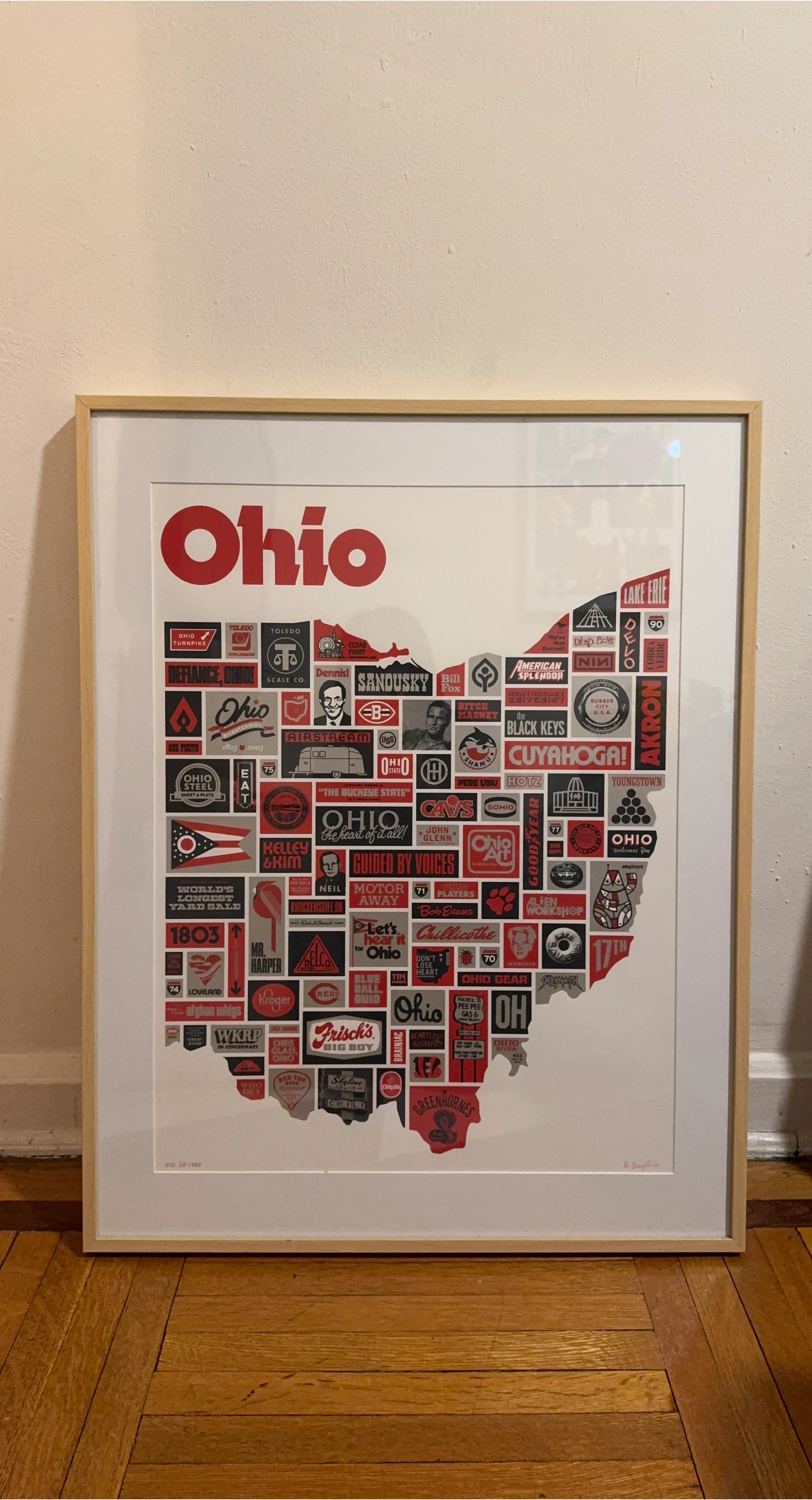 Signed and numbered framed Ohio Map Print by Aaron Draplin