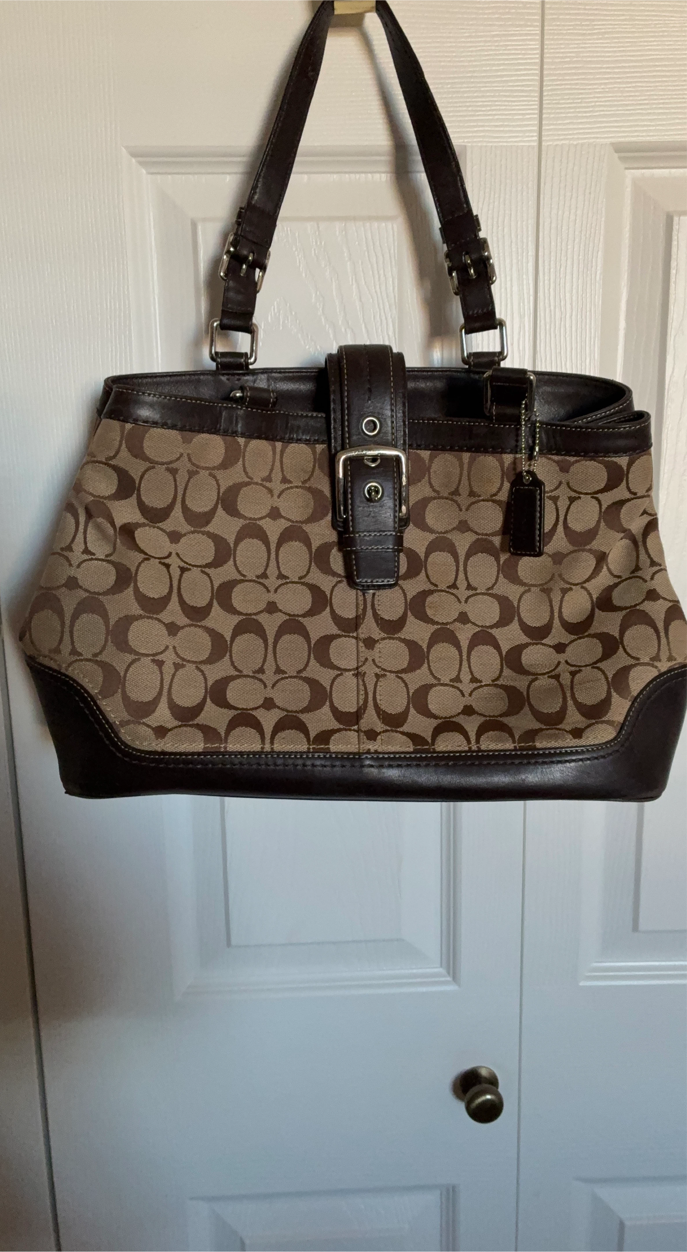 Coach Signature Canvas & Leather Shoulder Bag