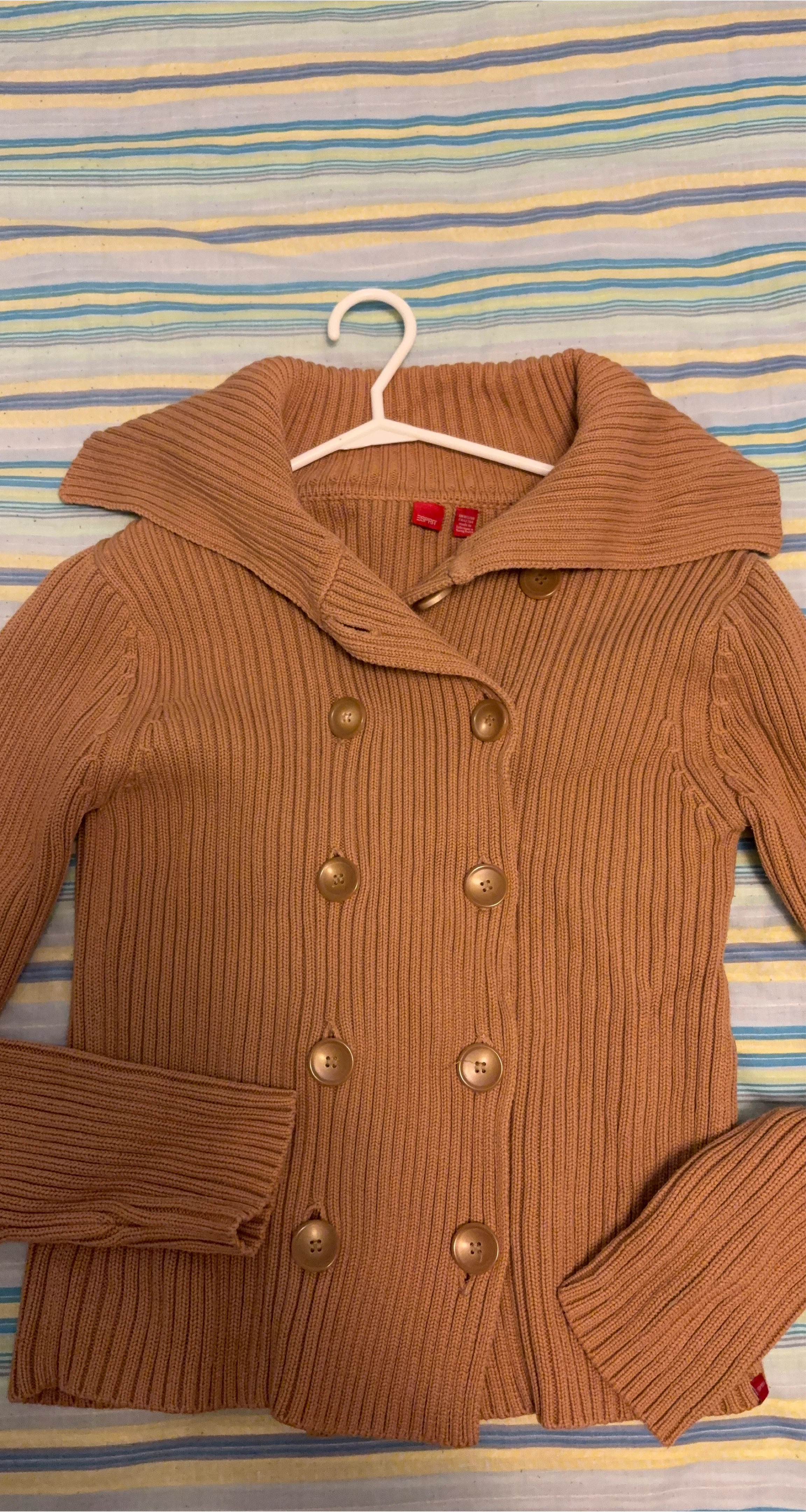 Esprit Tan Ribbed Knit Double-Breasted Cardigan🏆