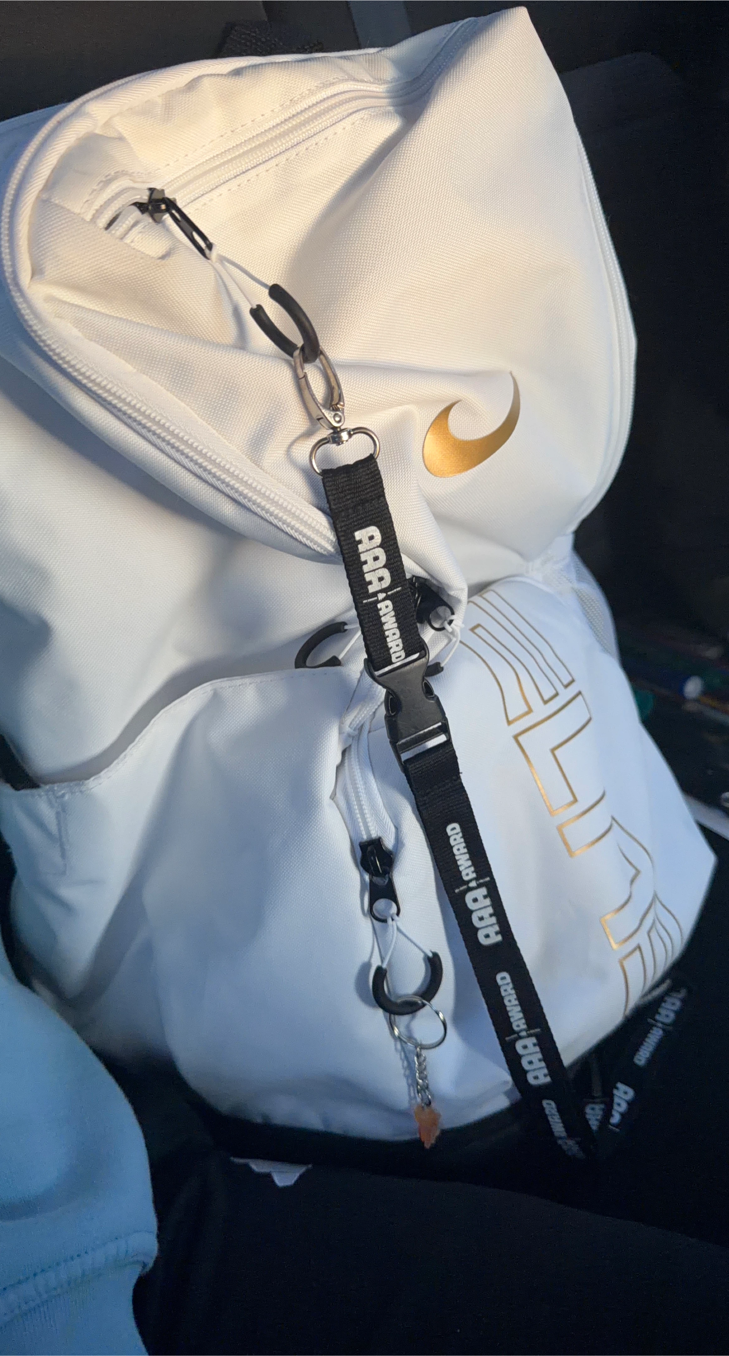Nike elite White Backpack with Gold Accents