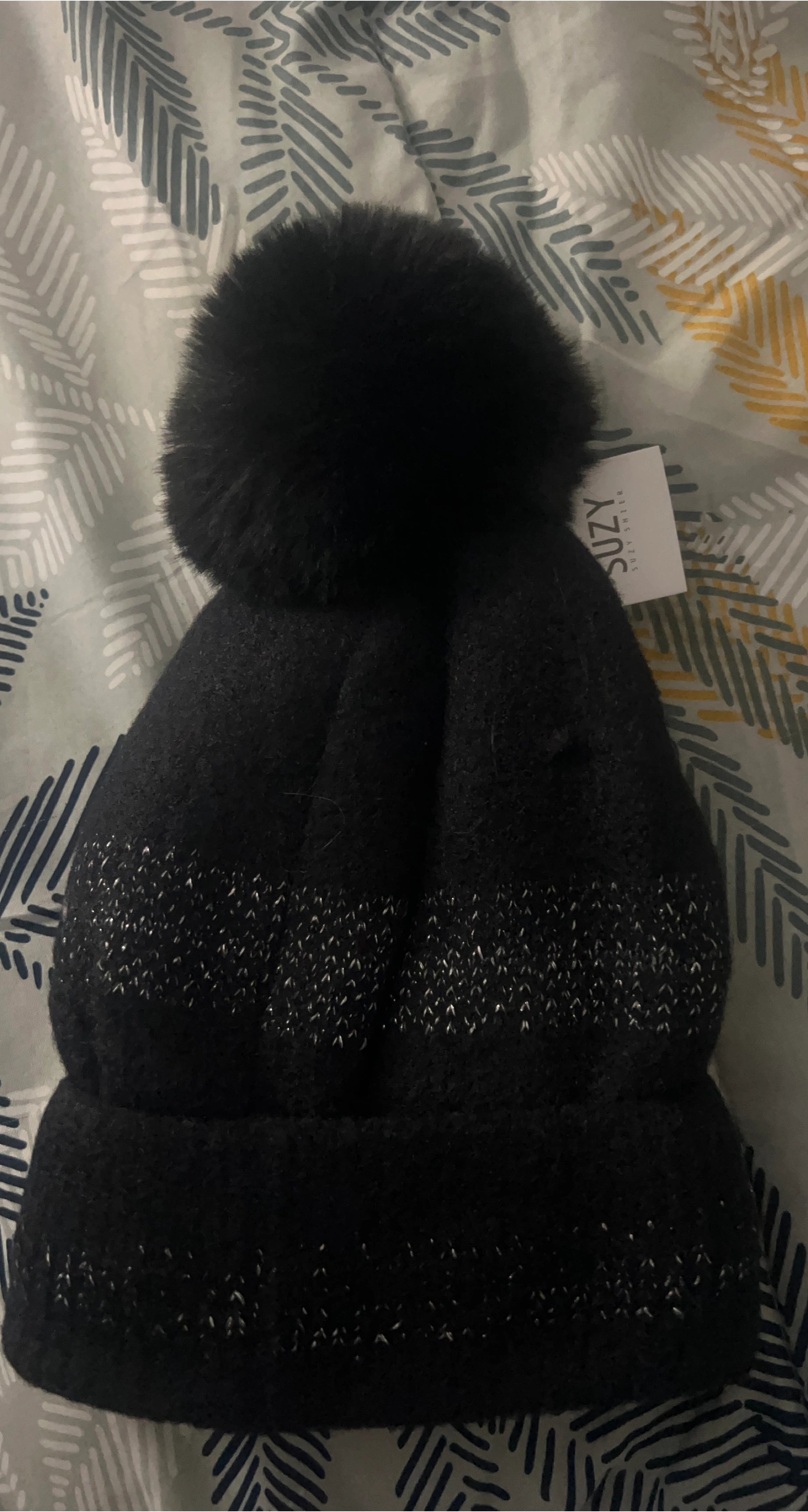 SUZY Black Pom Pom Beanie