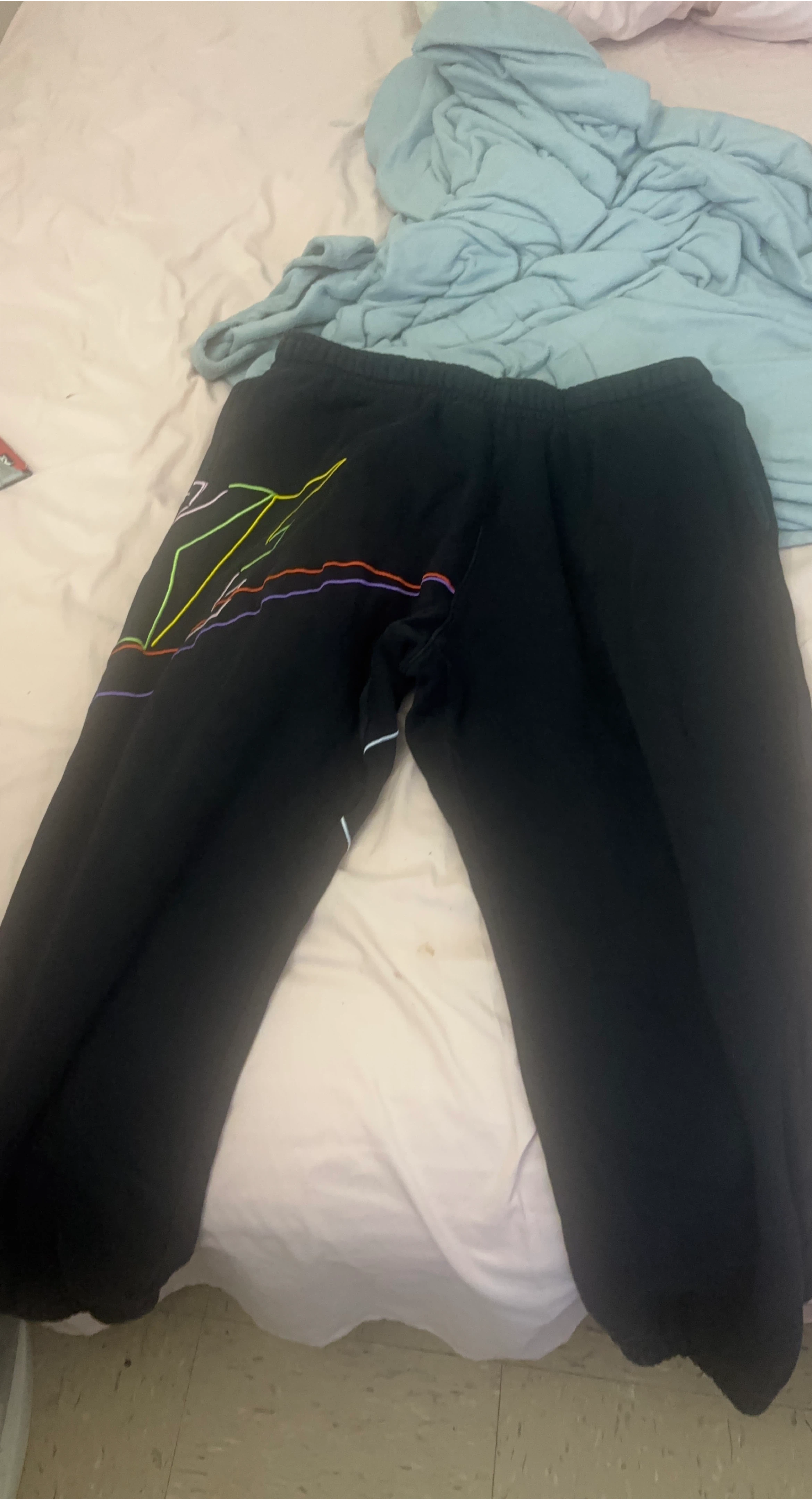 Black Sweatpants with Colorful Geometric Design