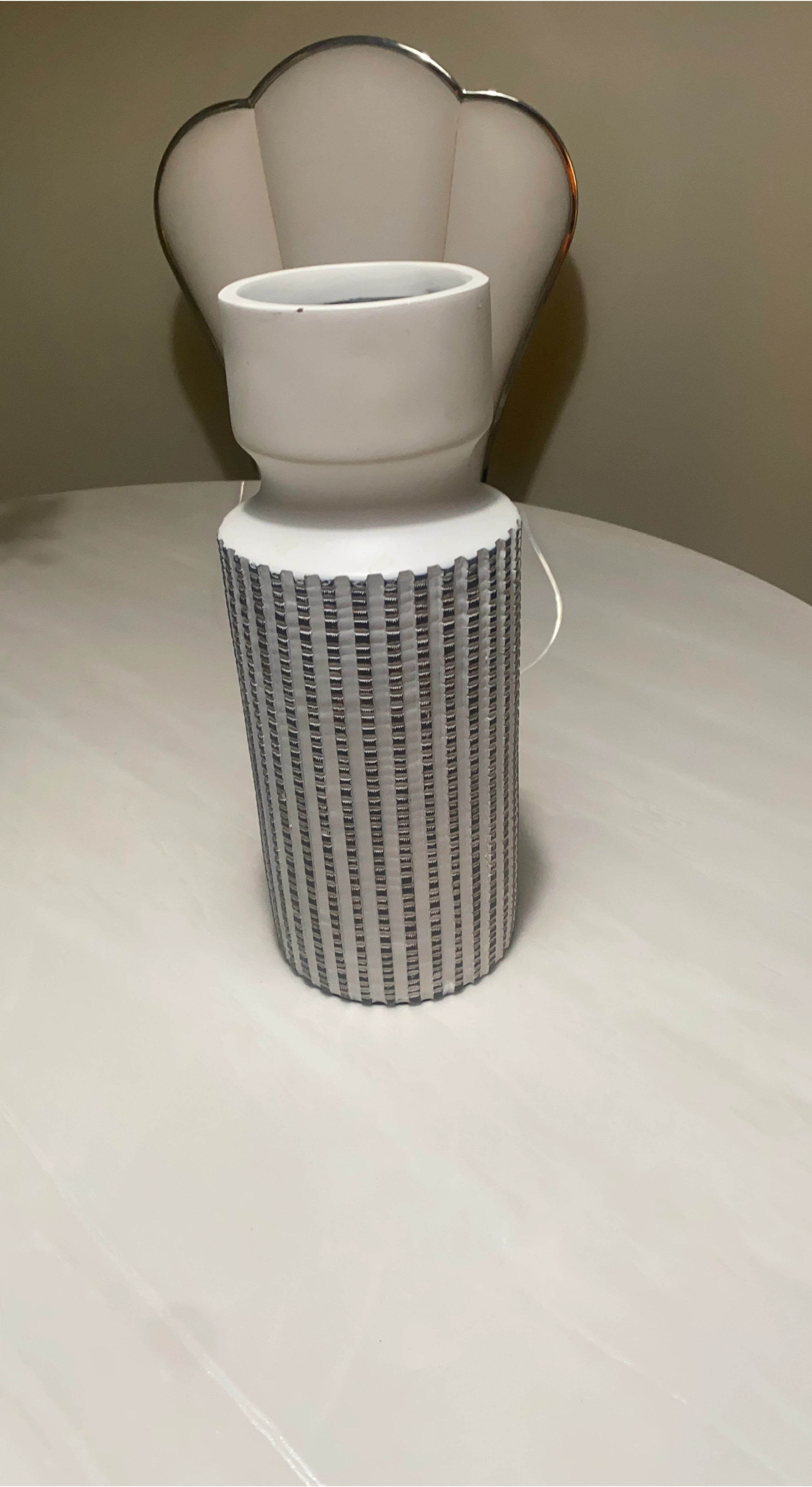 White Vase with Textured Grey Detailing