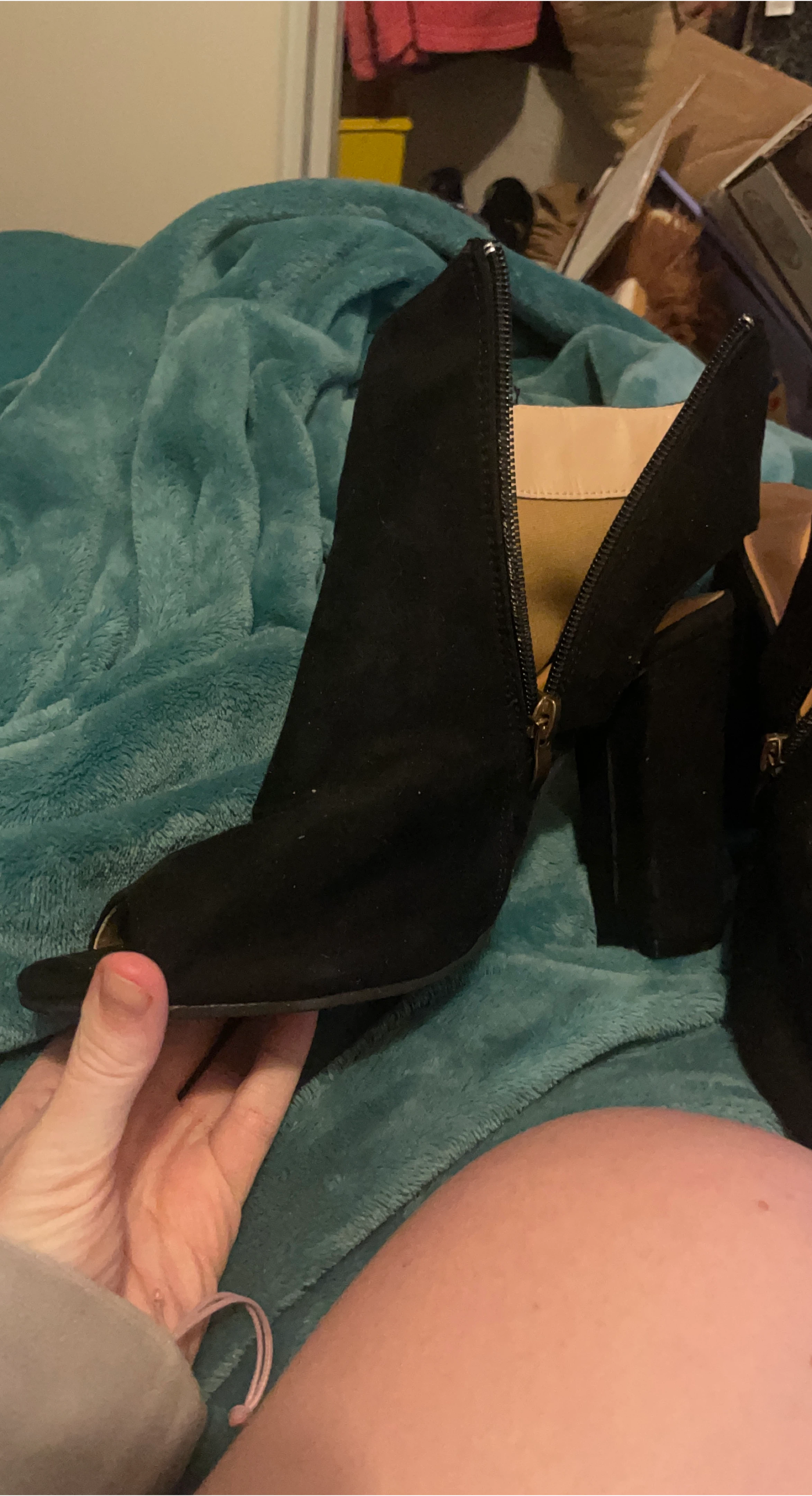 Black Peep-Toe Ankle Boots with Zipper