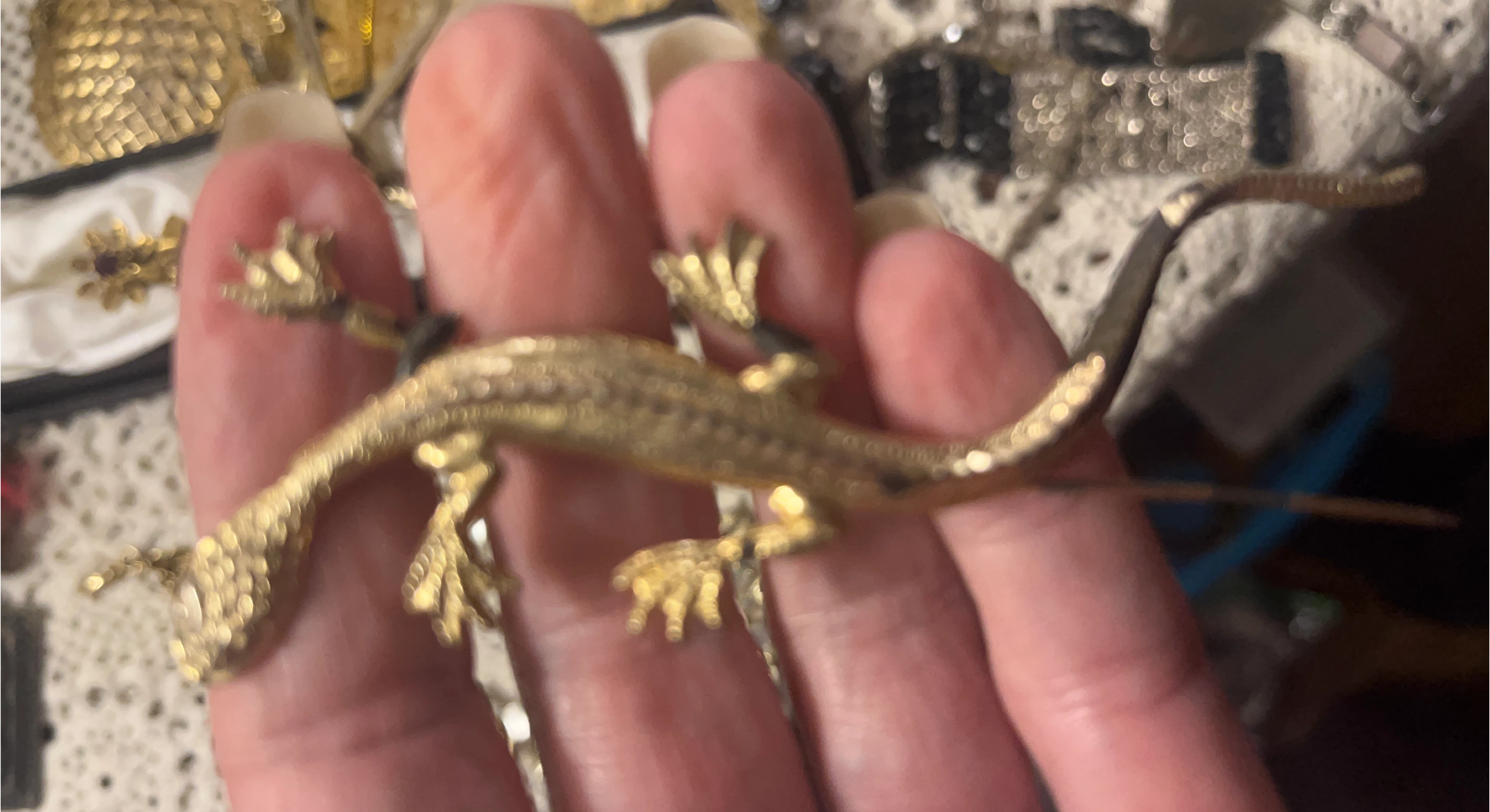 Gold coloured lizard brooch