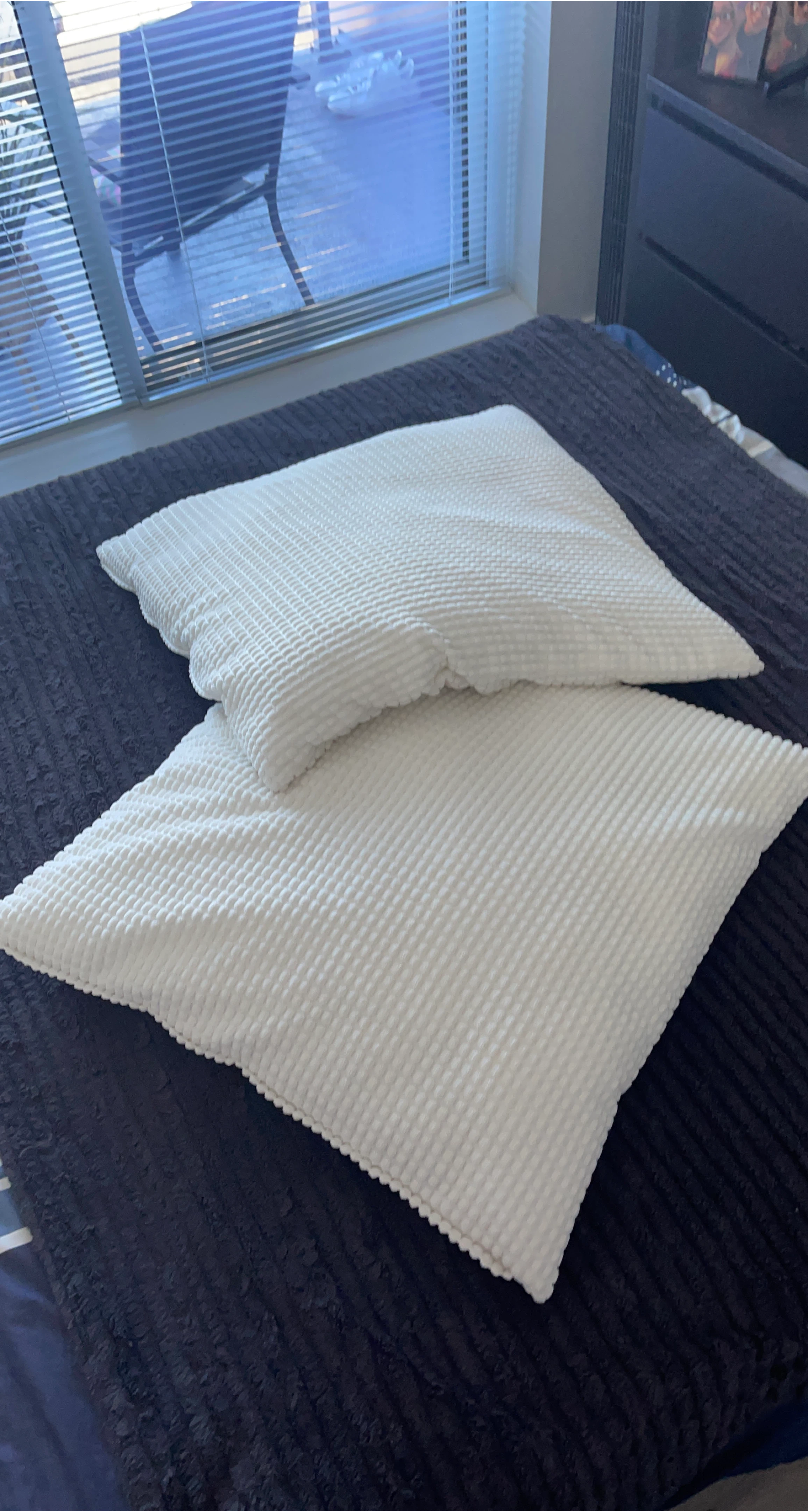 Pair of White Textured Throw Pillows