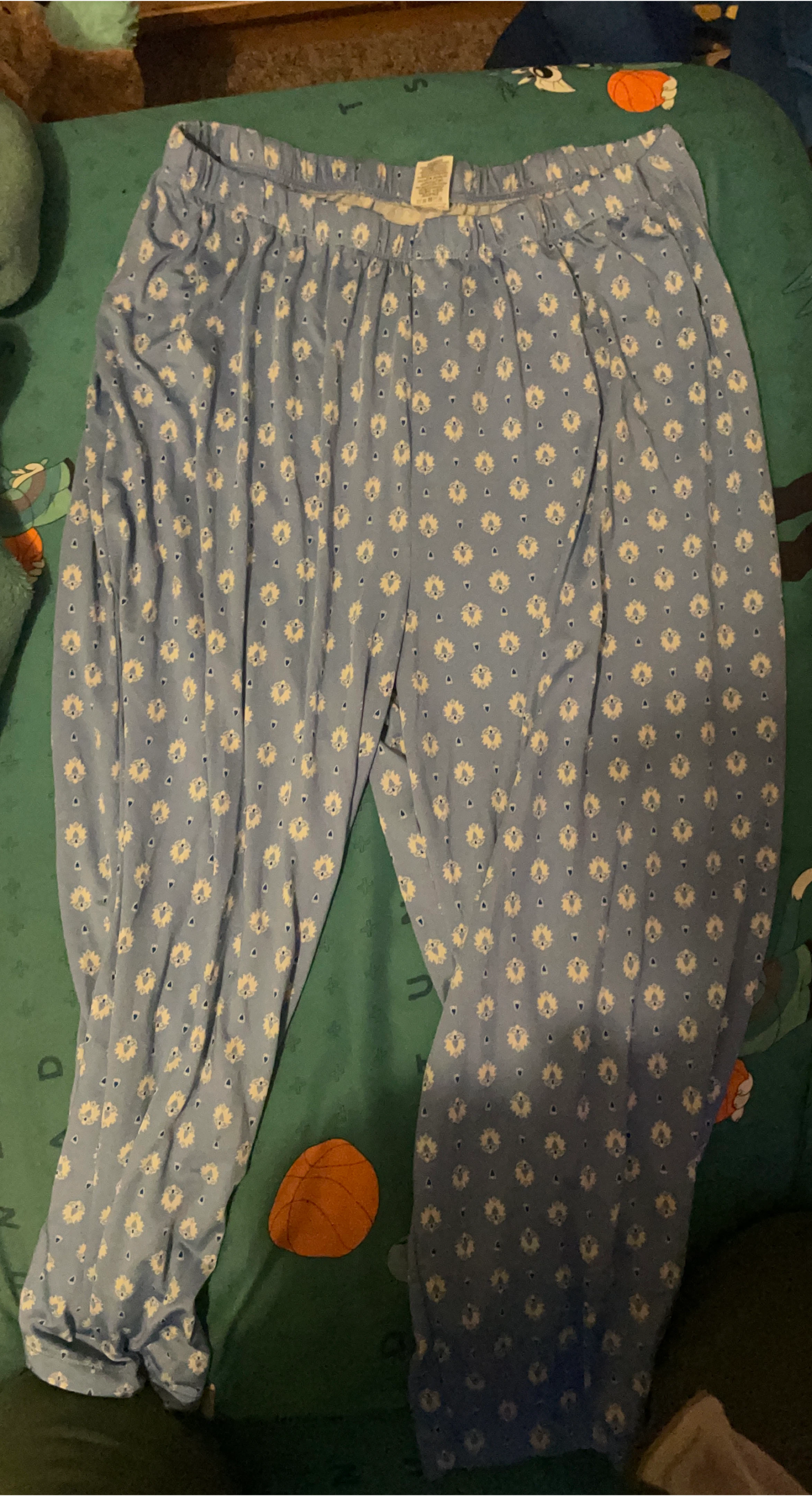 Blue Pajama Pants with Floral Pattern