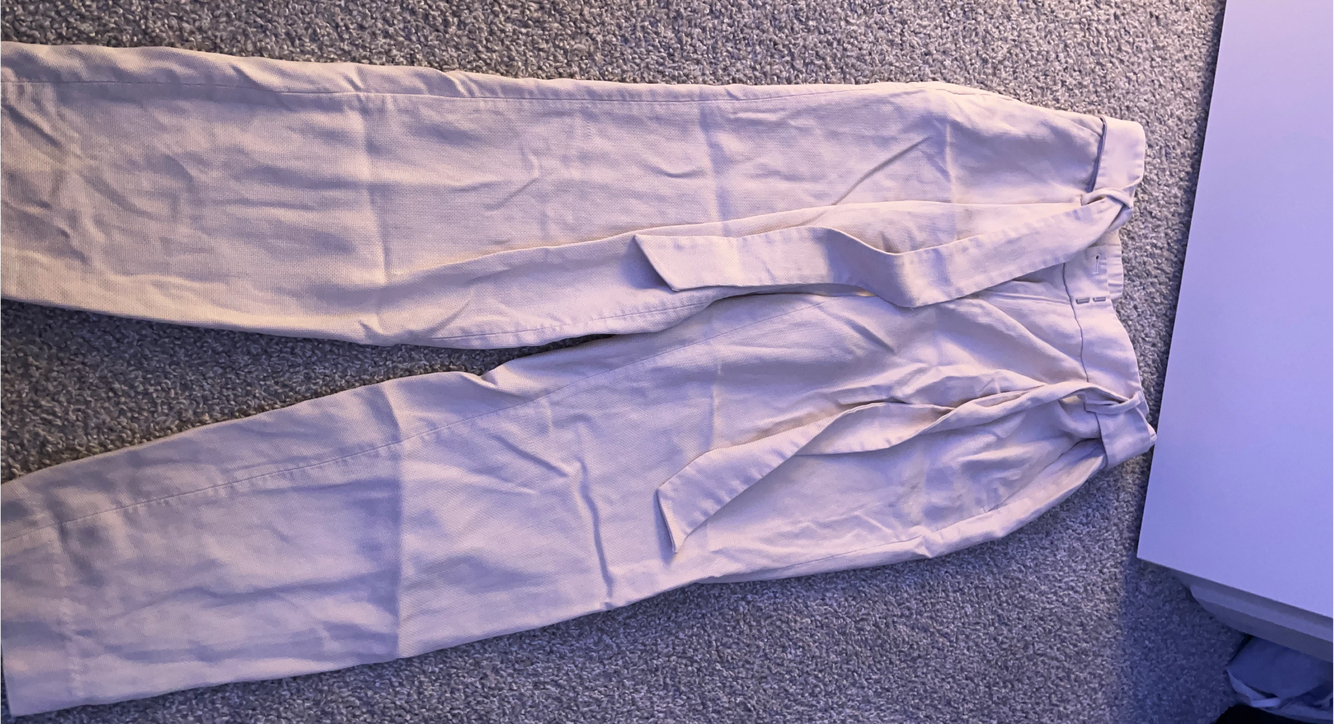 Women's Beige Linen Blend Cropped Pants
