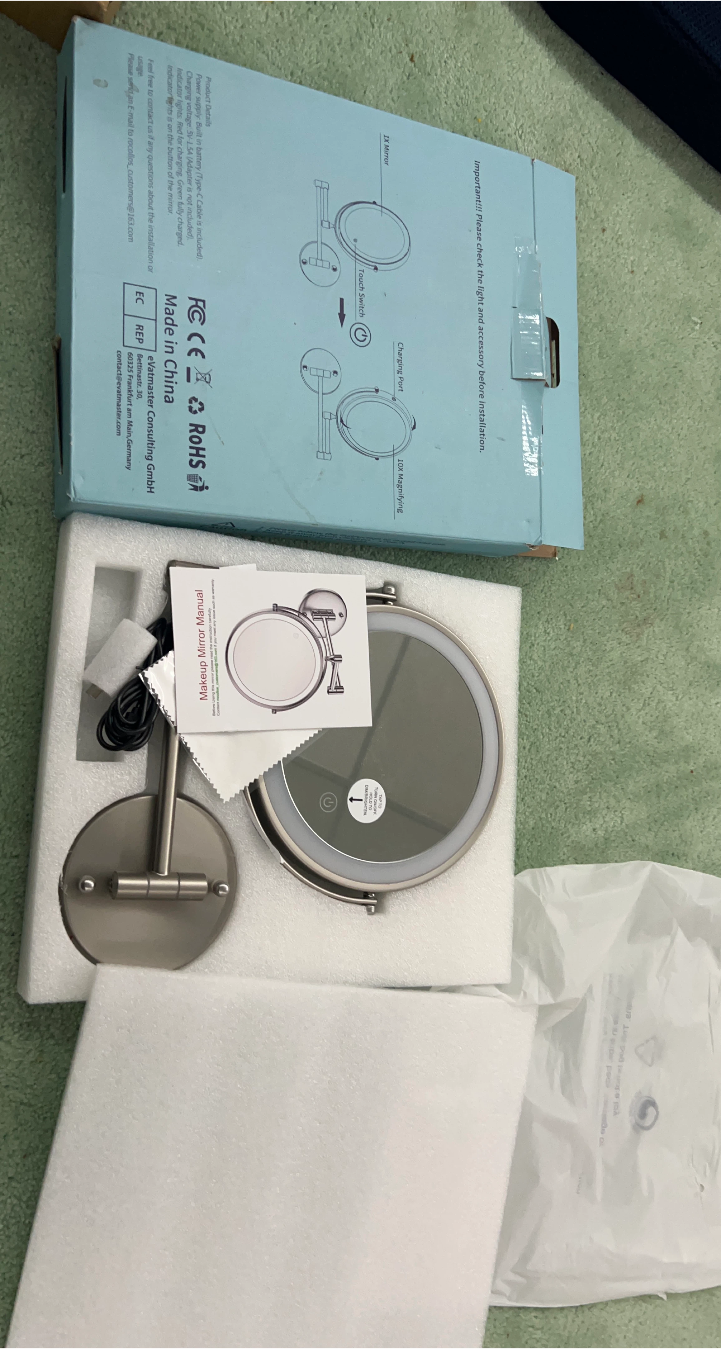 eVatmaster LED Makeup Mirror with 10x Magnification