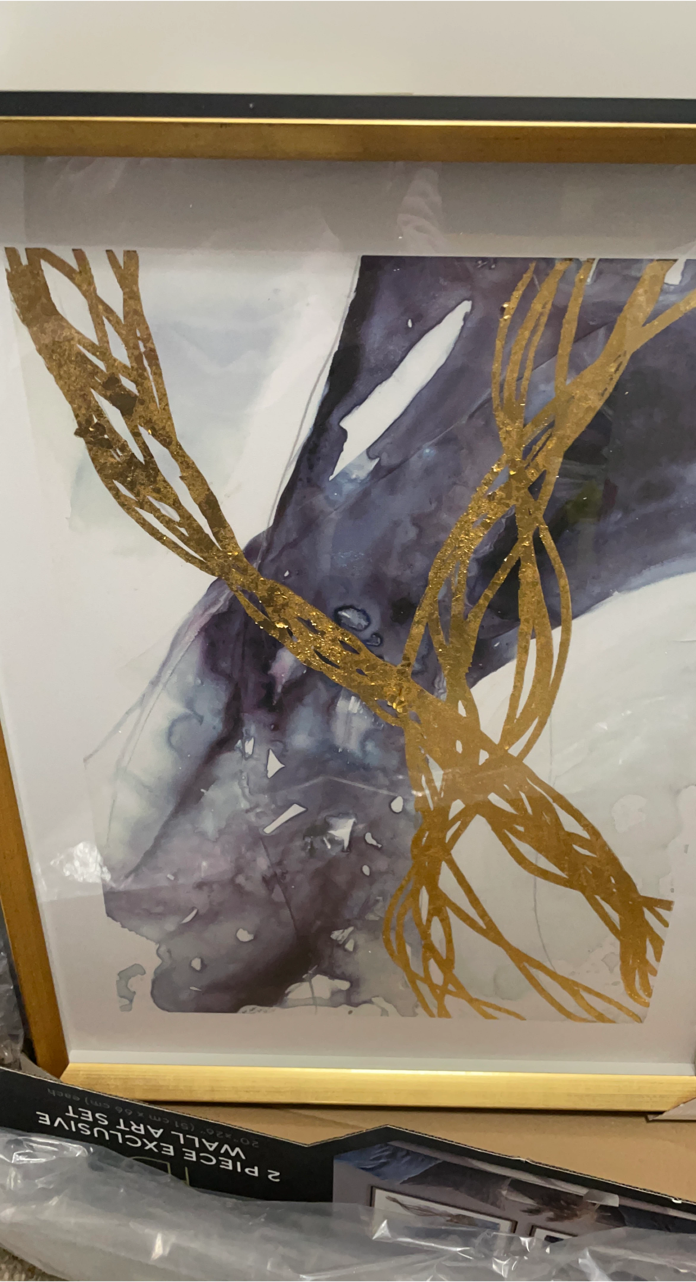 2 Piece Exclusive Wall Art Set - Gold and Blue Abstract