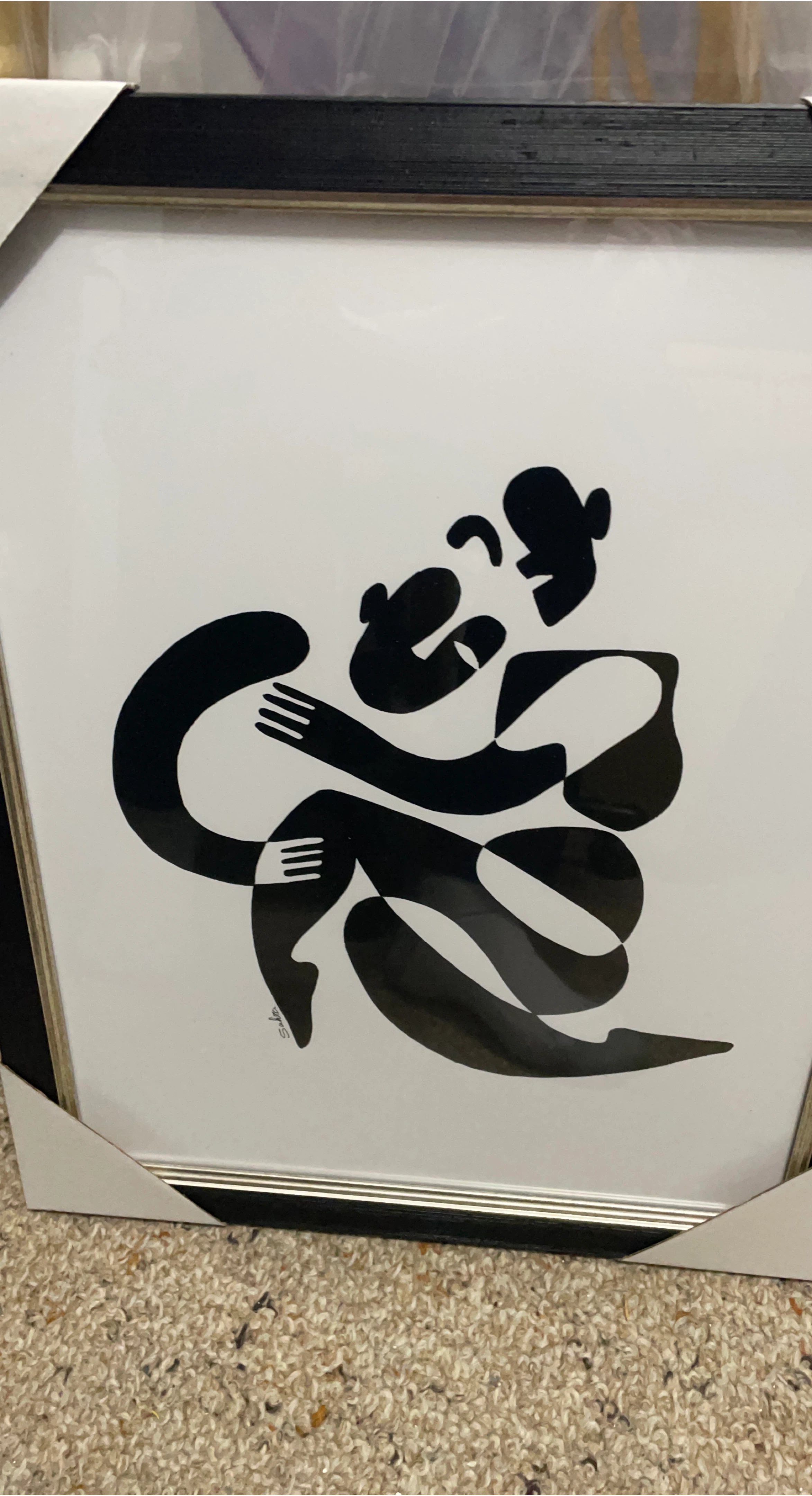 Framed Abstract Art Print - Black and White