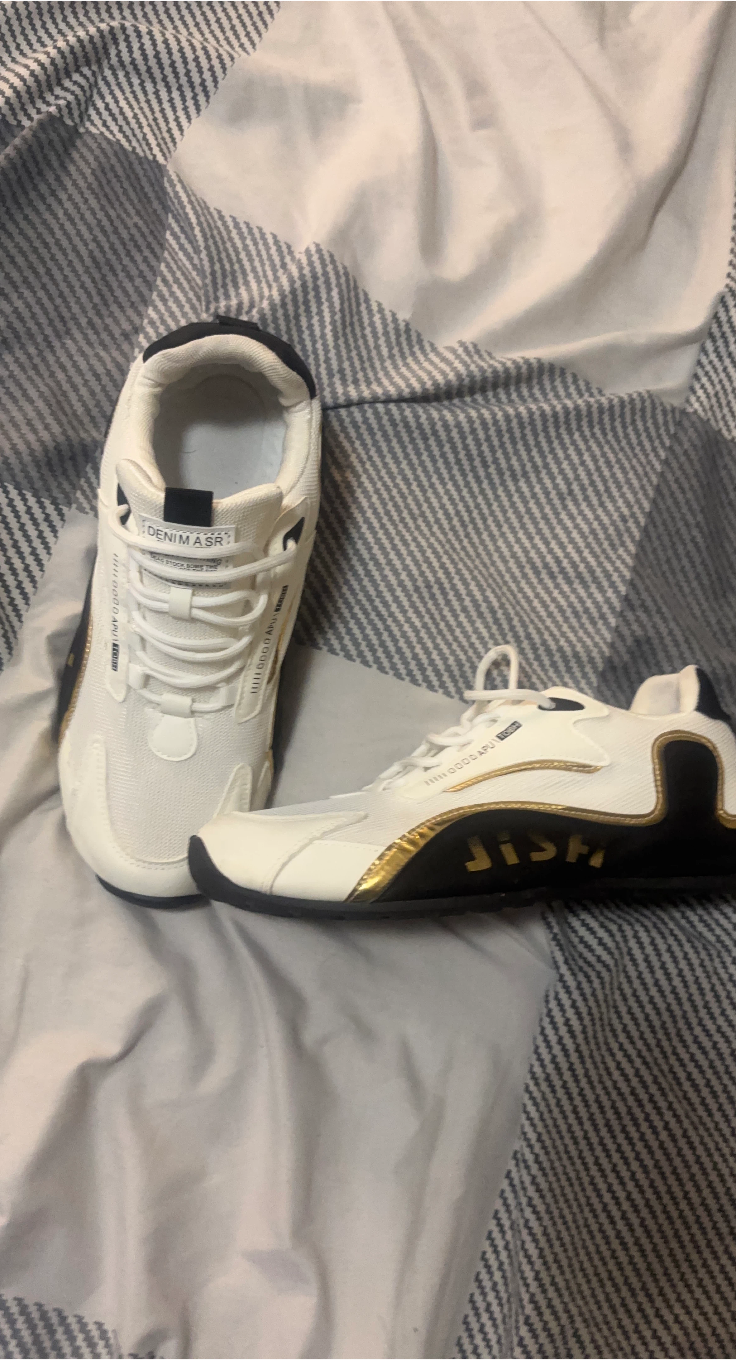 White and Gold Running Shoes