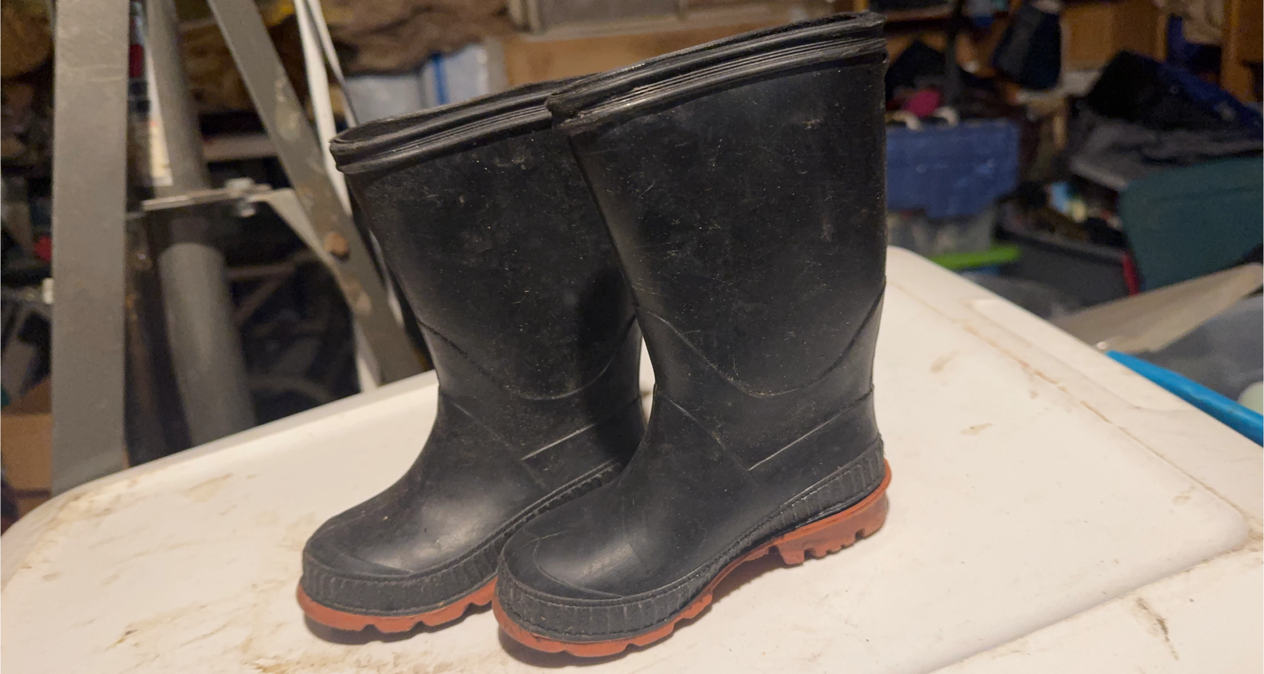 🏆Black Rubber Rain Boots with Orange Soles