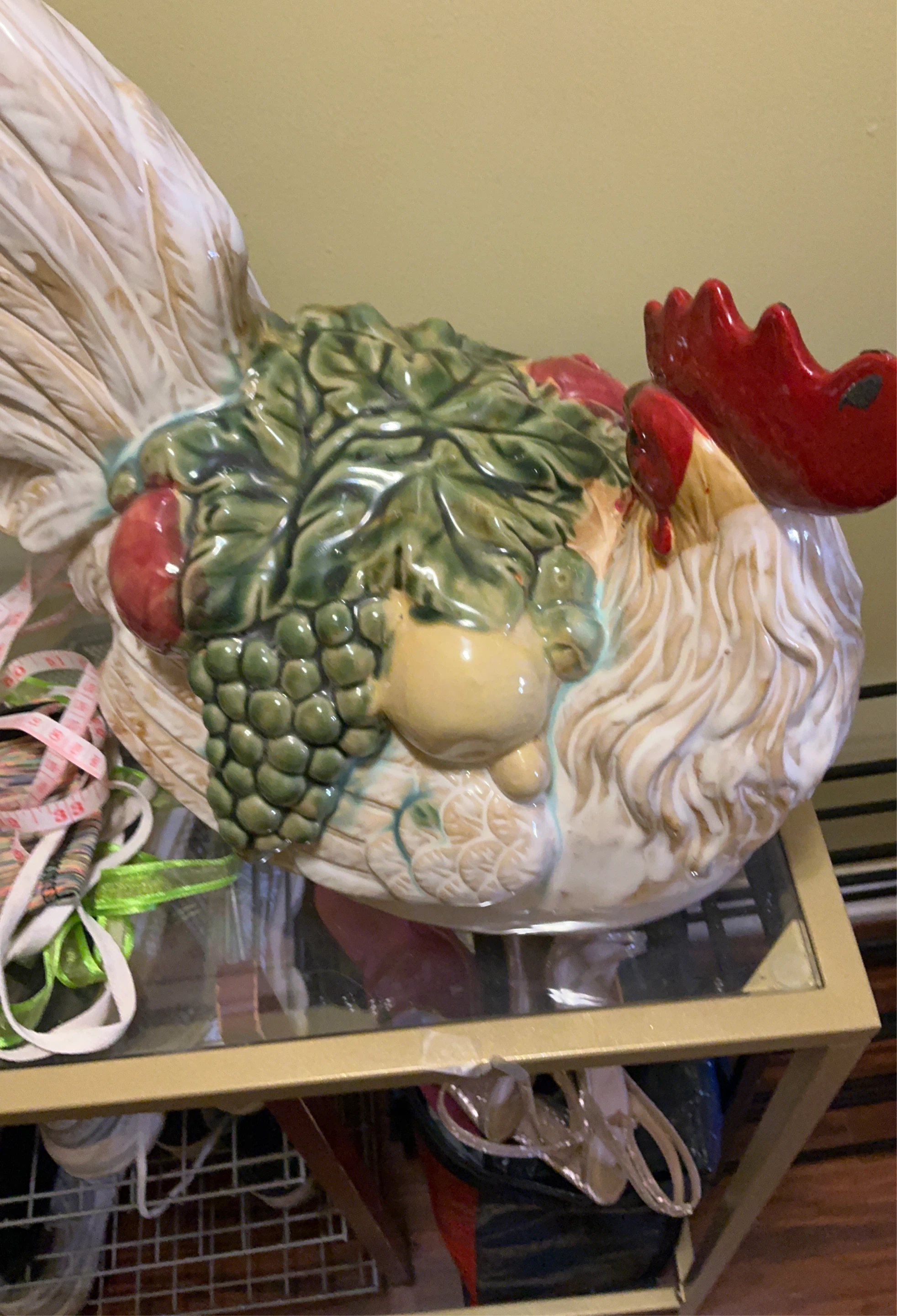 Ceramic Rooster Figurine with Fruit