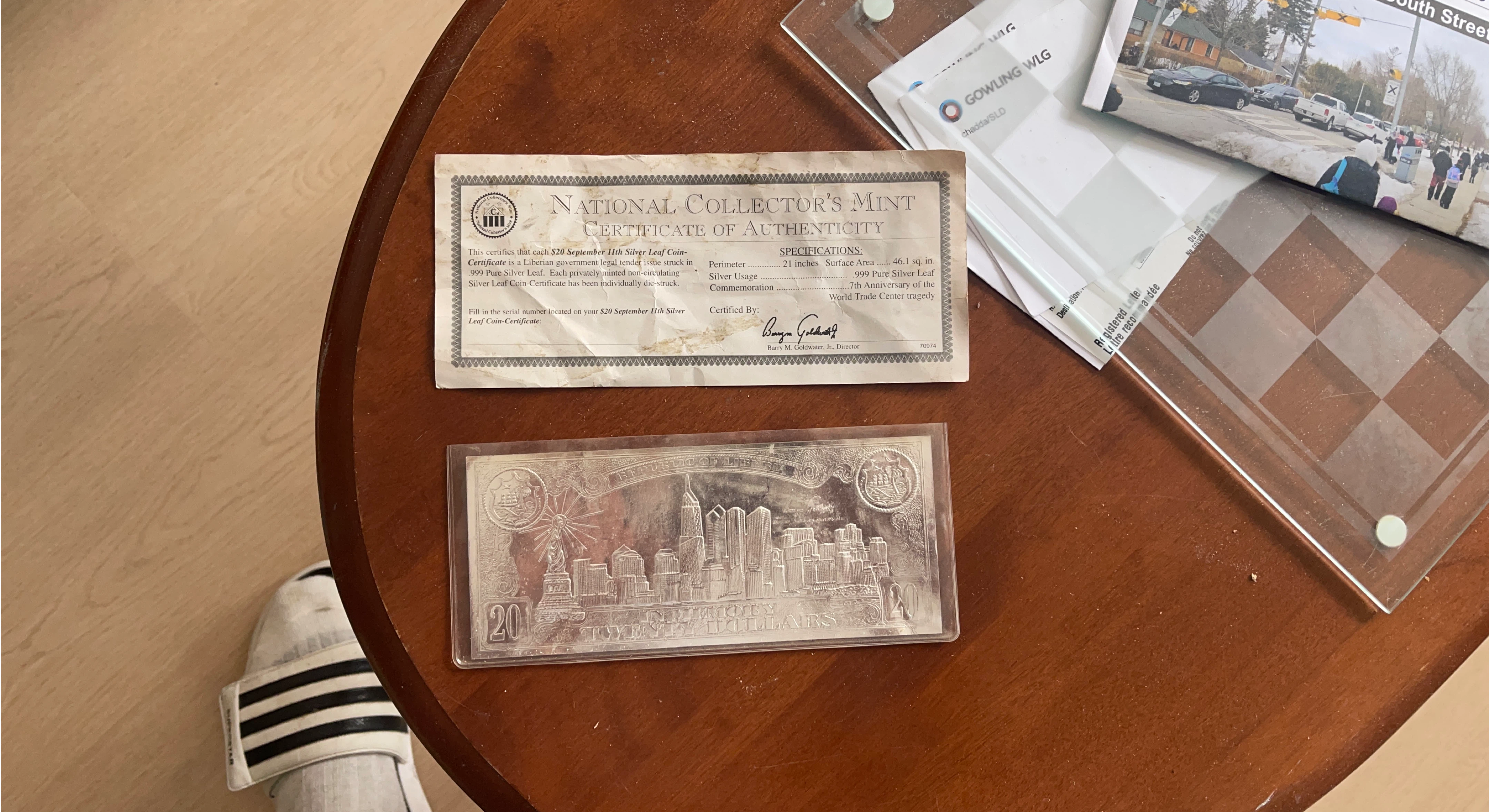 $20 September 11th Silver Leaf Coin Certificate