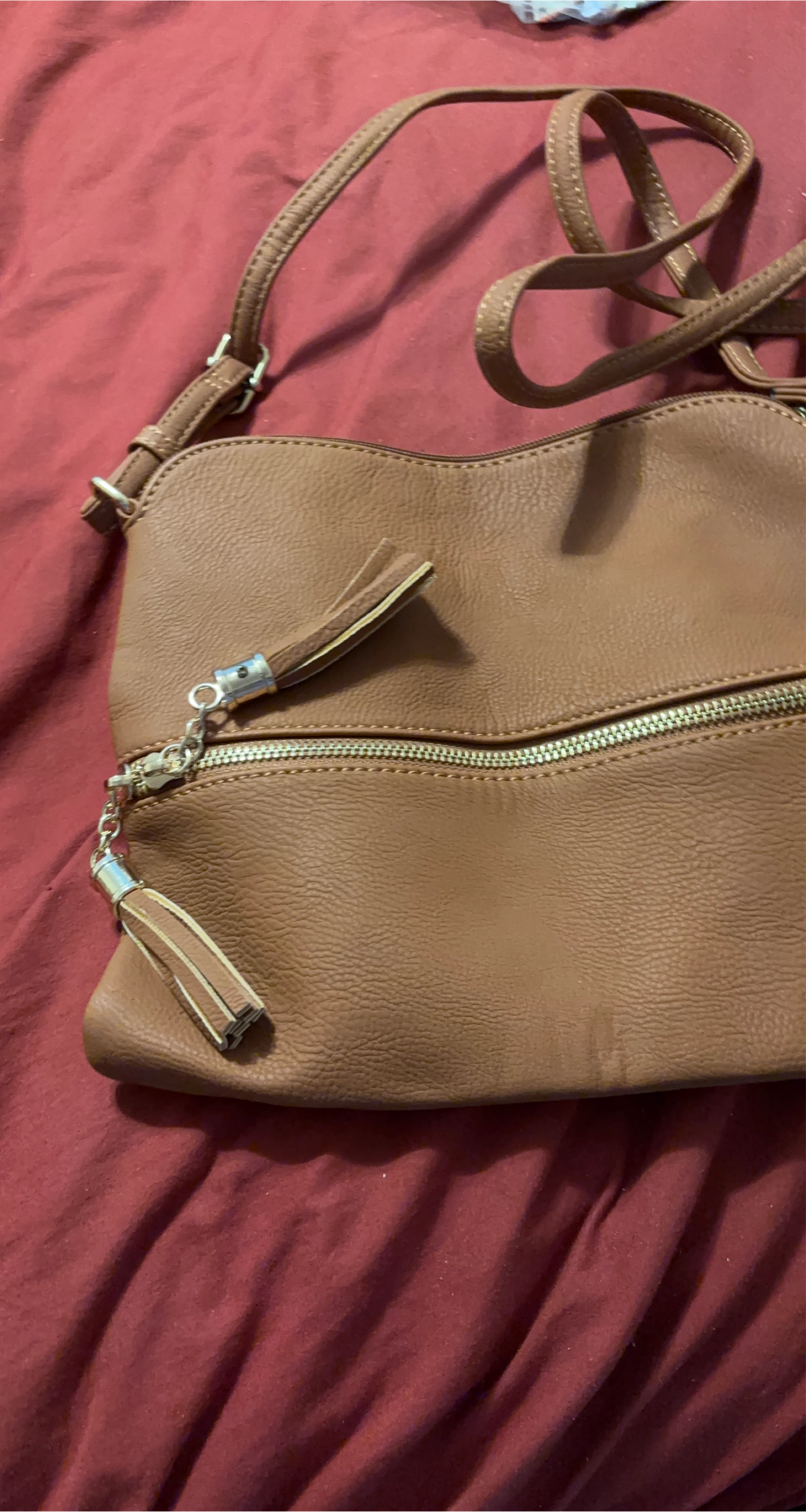 Brown Faux Leather Crossbody Bag with Tassel Detail
