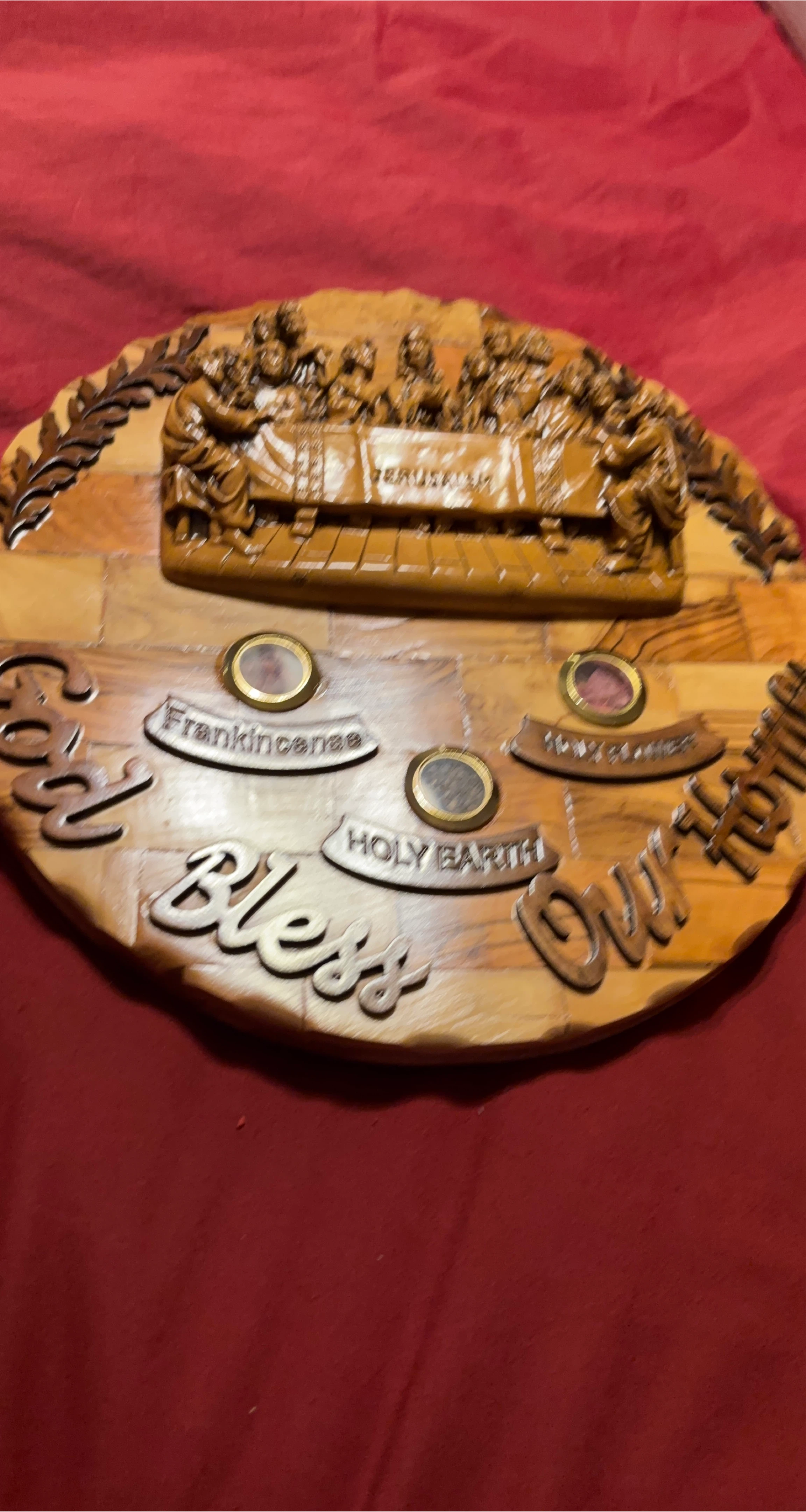 Wooden Last Supper Wall Plaque with Holy Land Elements