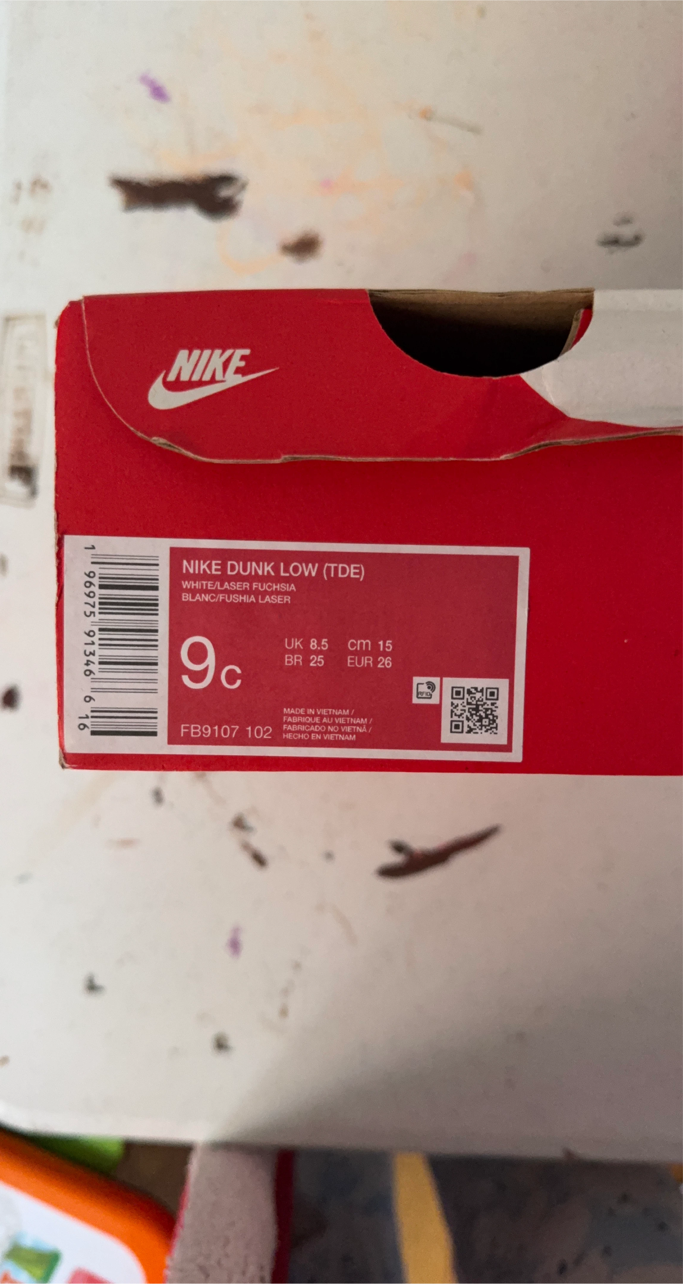 Nike Dunk Low (TD) Toddler Shoes White/Pink Size 9c