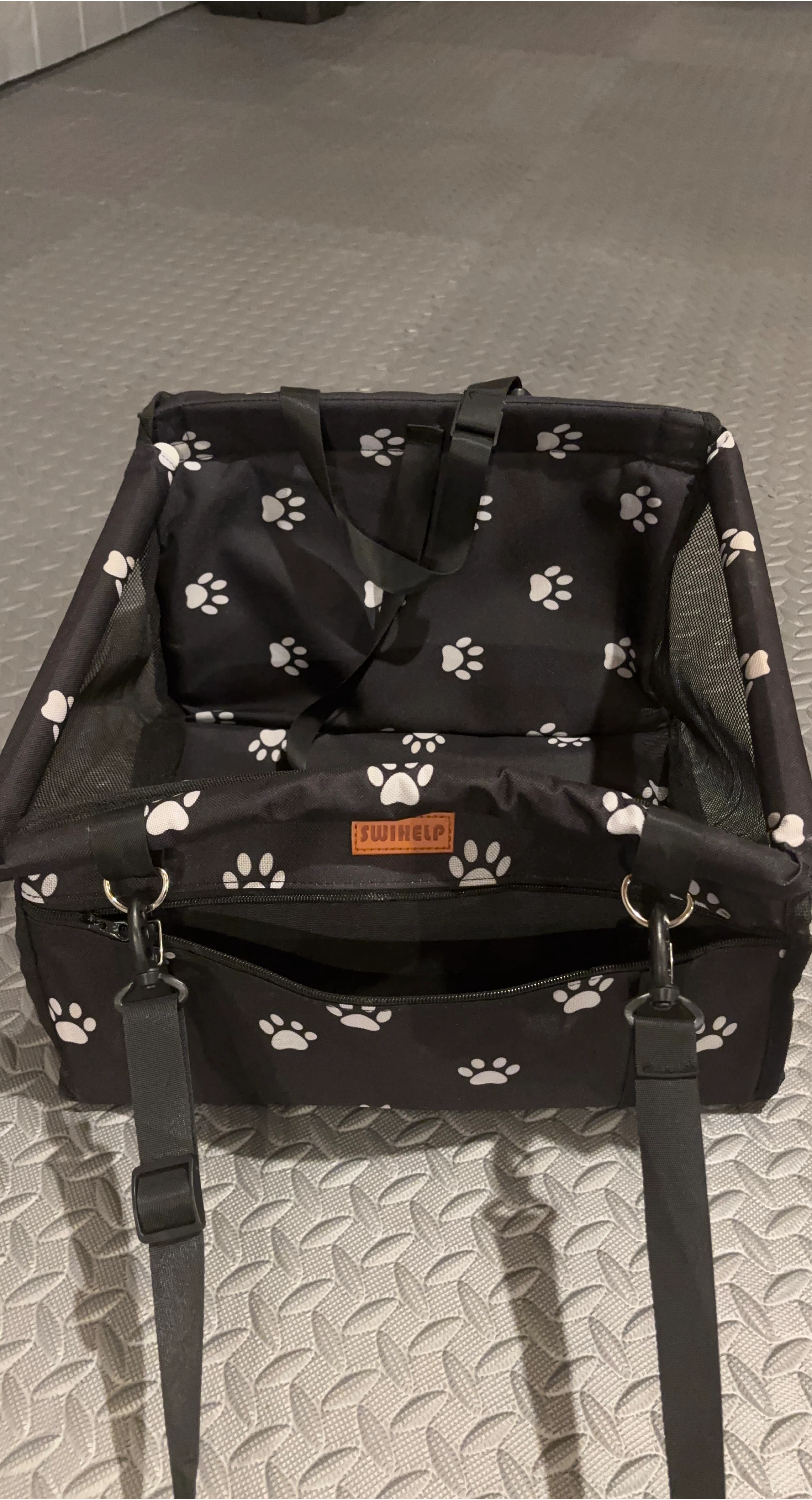 SWINELP Black Paw Print Pet Car Seat Booster