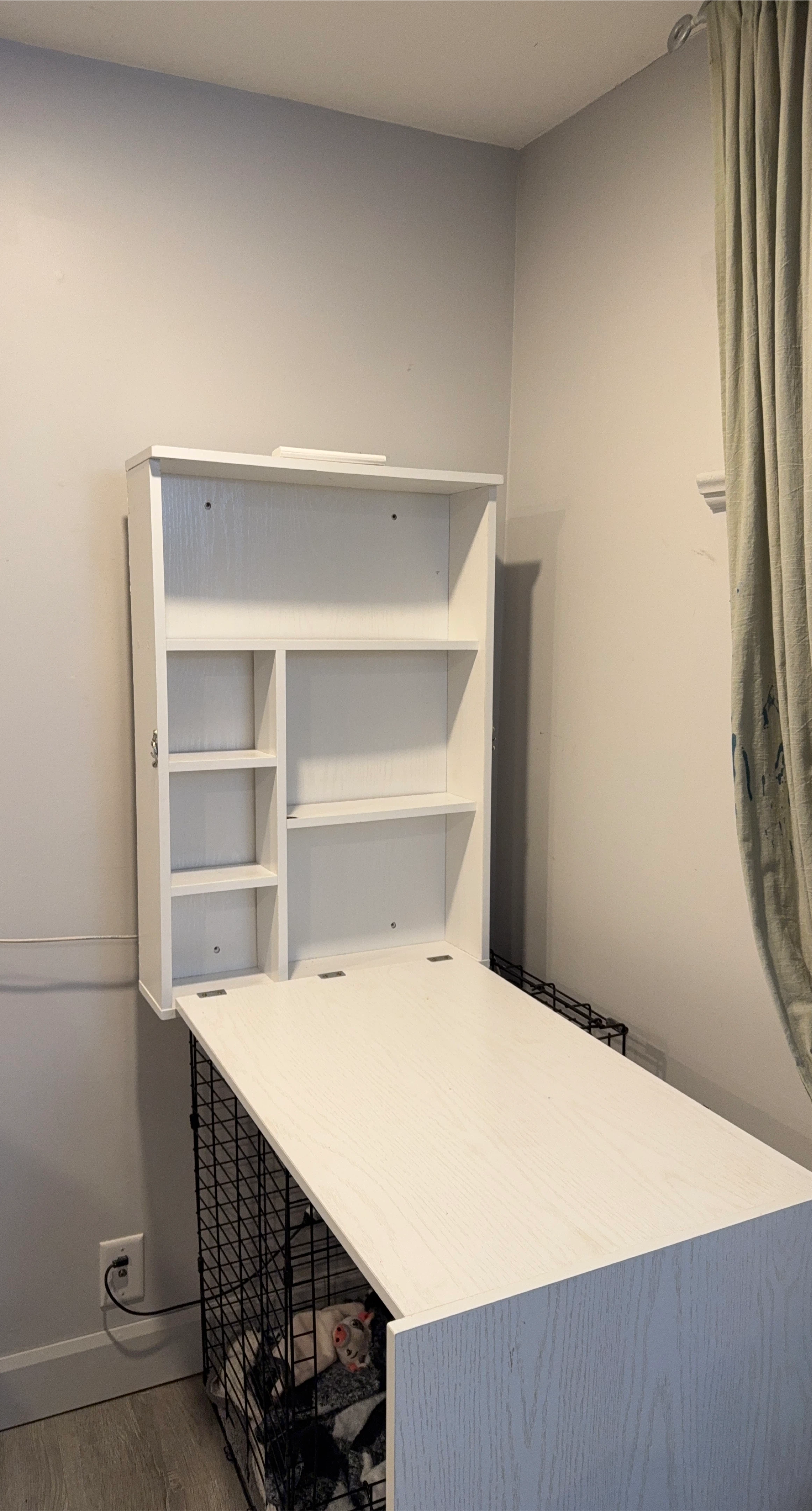 White Wall-Mounted Fold-Down Desk with Shelves