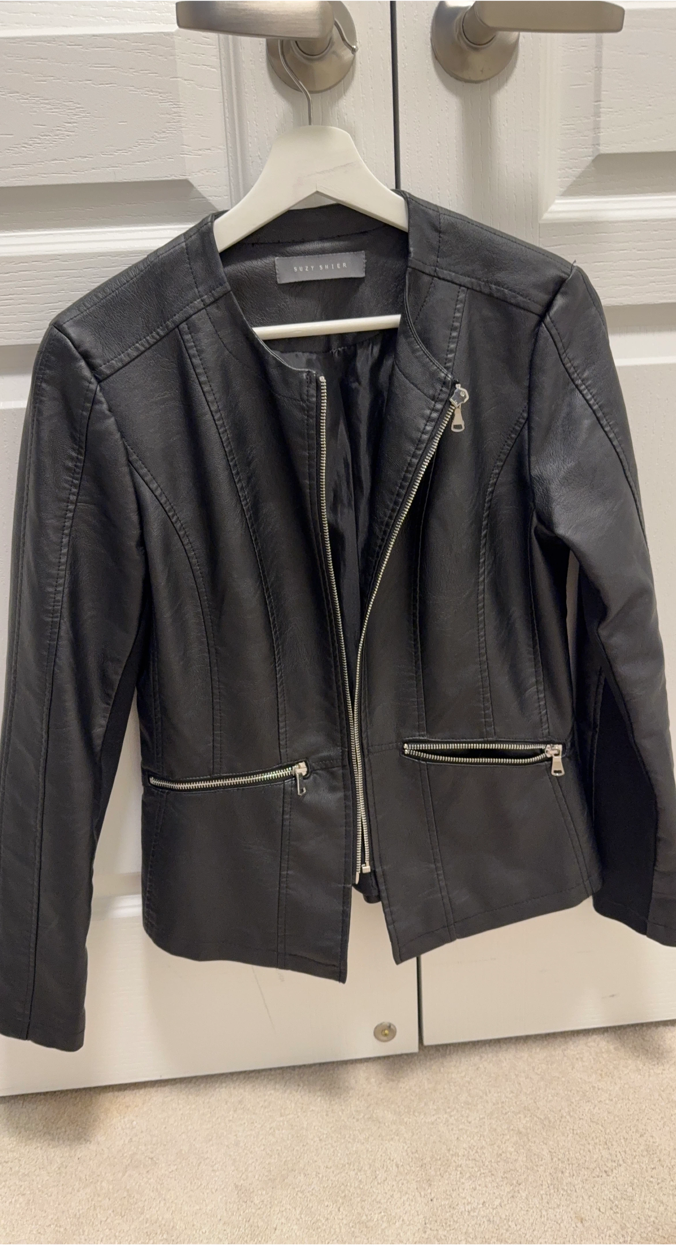 Suzy Shier Black Faux Leather Biker Jacket
