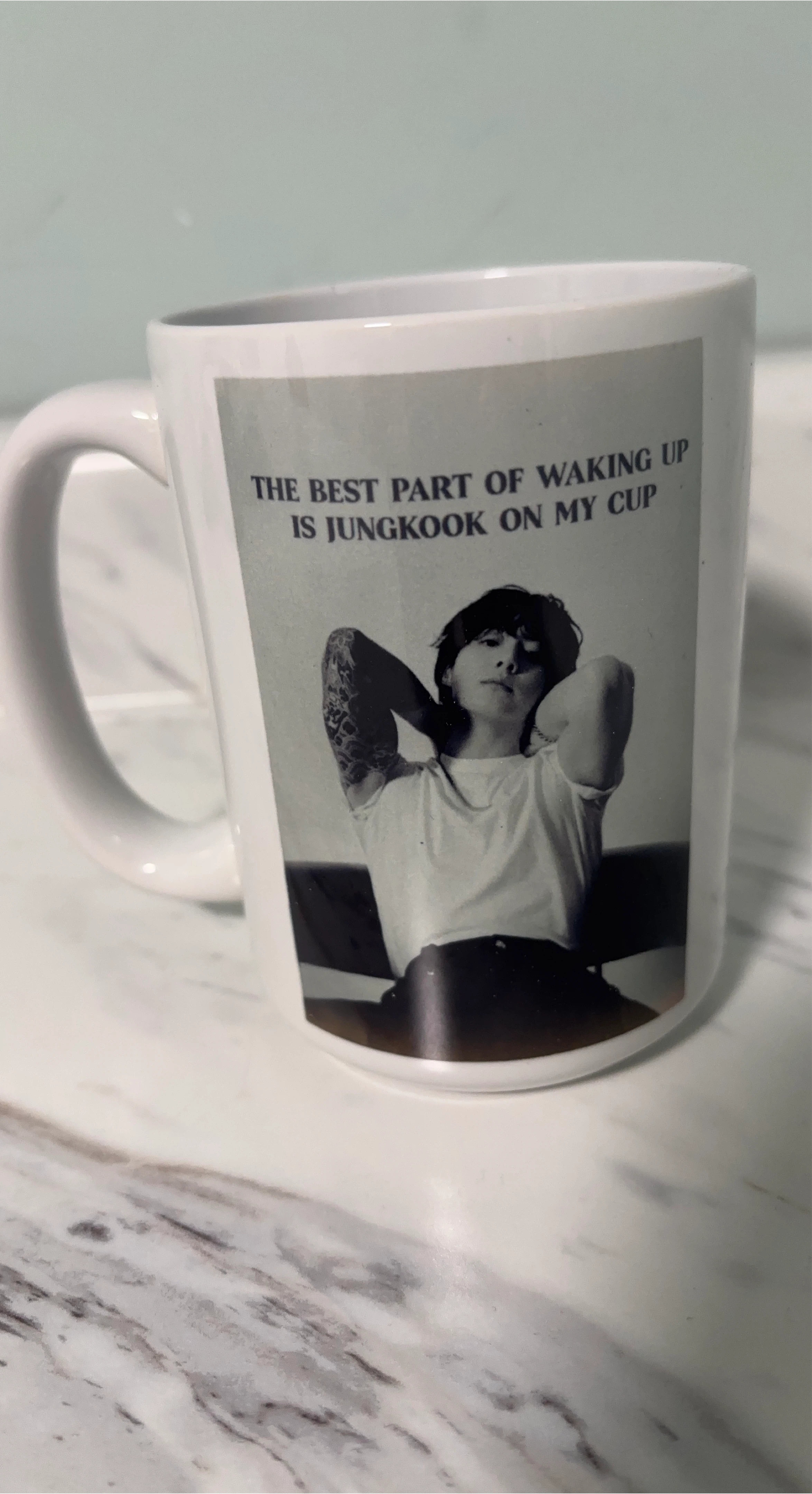 White Ceramic Mug with Jungkook Graphic